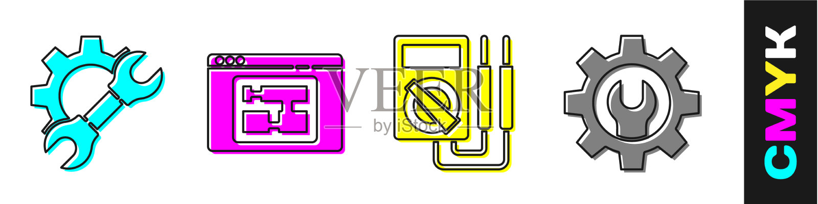 固定扳手和齿轮室平面图图标素材