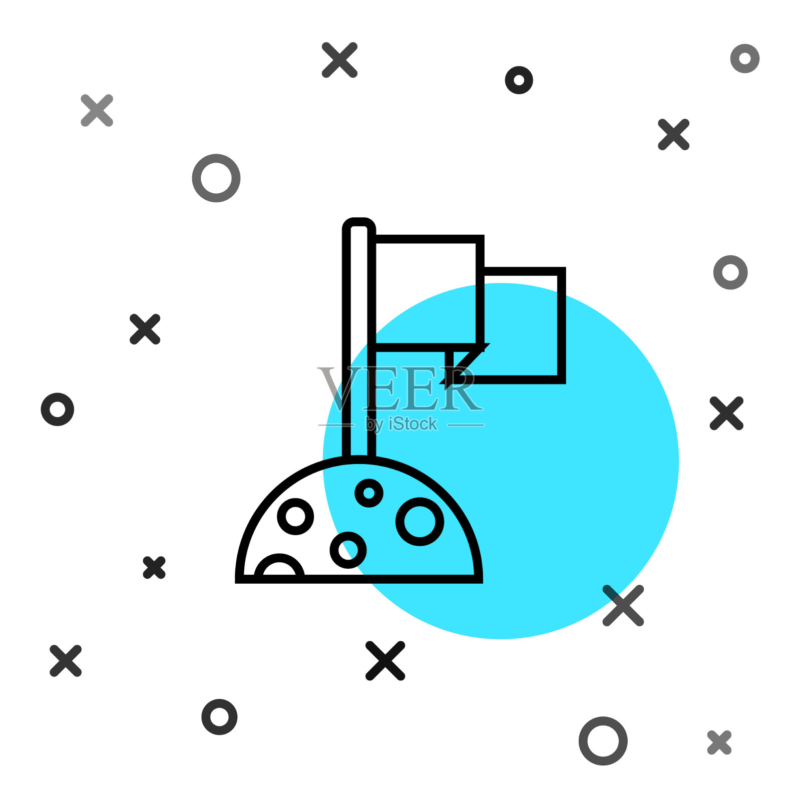 黑色线月亮与旗帜图标孤立在白色插画图片素材