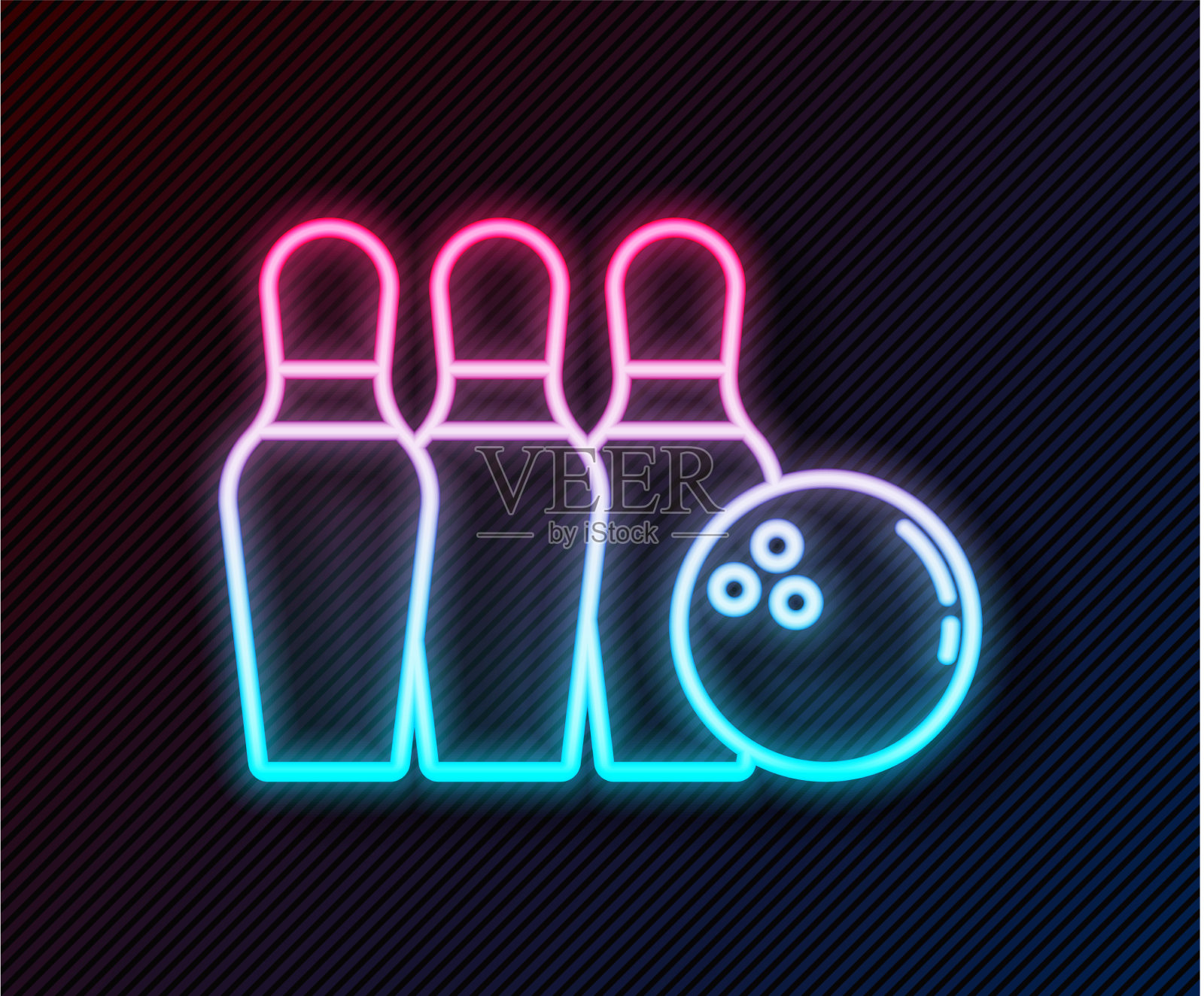 发光的霓虹灯线保龄球瓶和球的图标插画图片素材