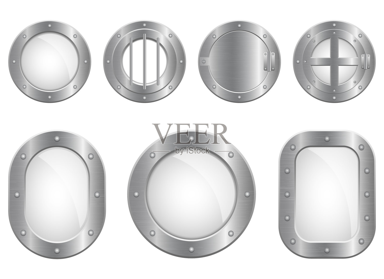 金属舷窗设计隔离在白色图标素材