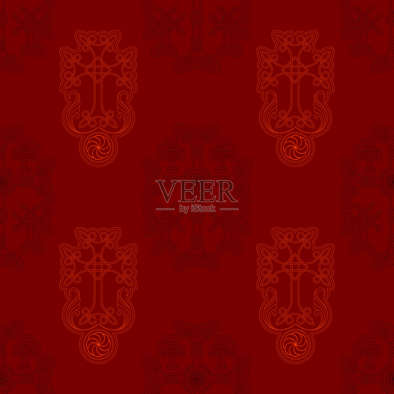 无缝图案与亚美尼亚符号khachkar插画图片素材