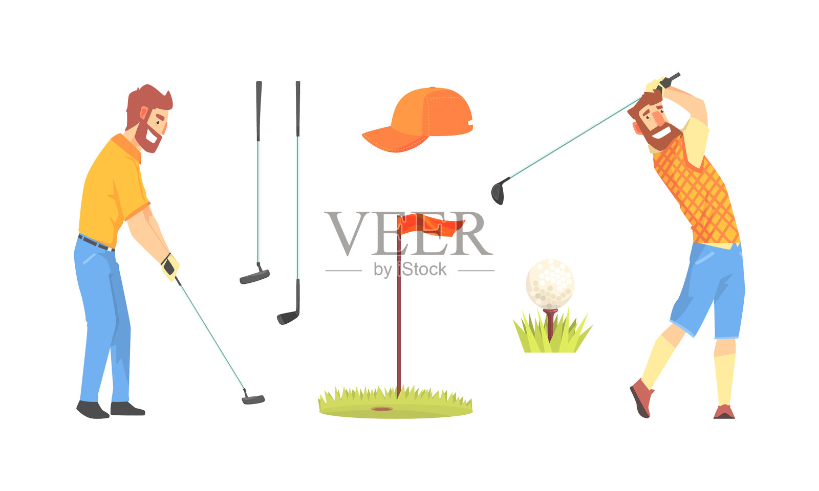 男性高尔夫球手和运动器材设计元素图片