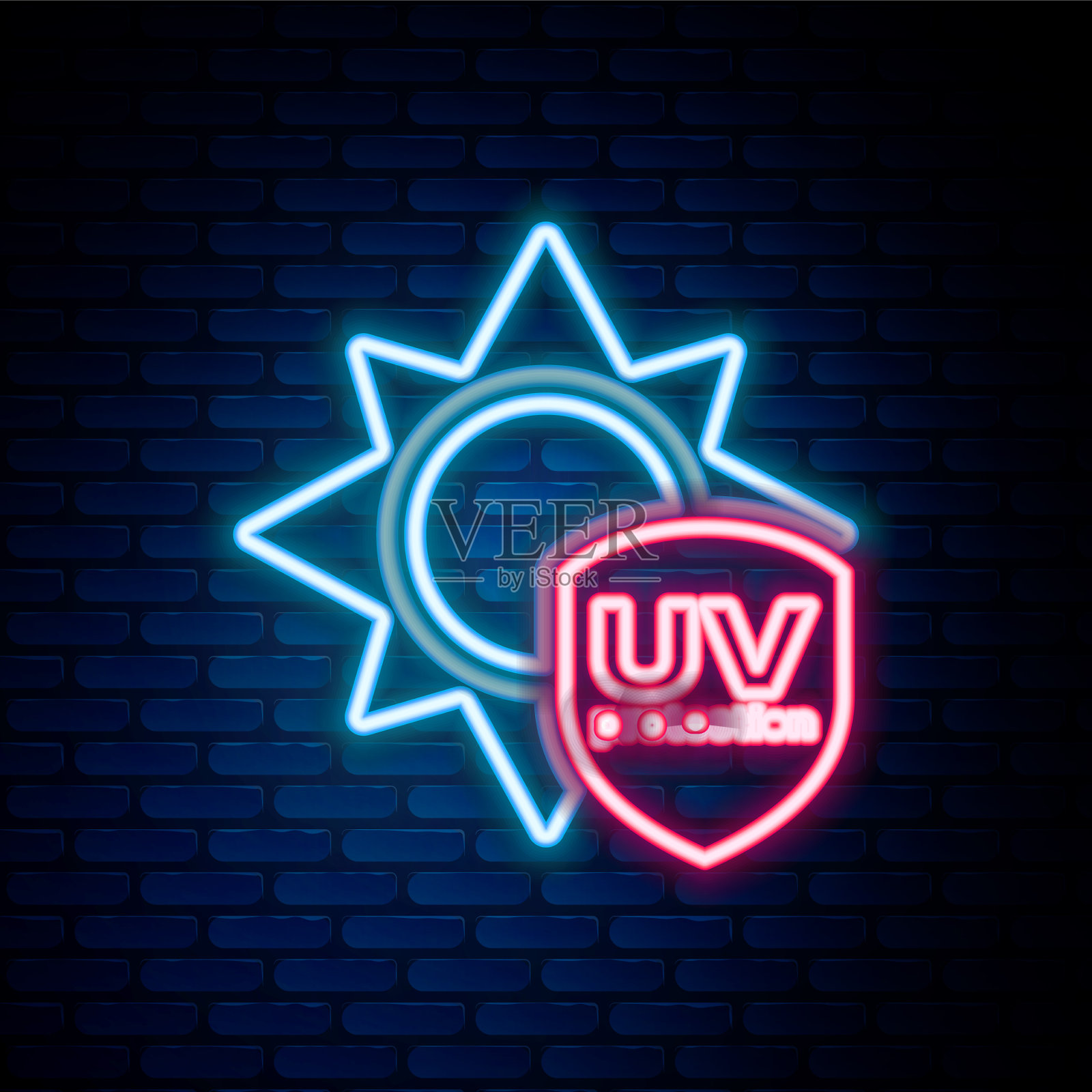 发光的霓虹灯线紫外线防护图标隔离上插画图片素材