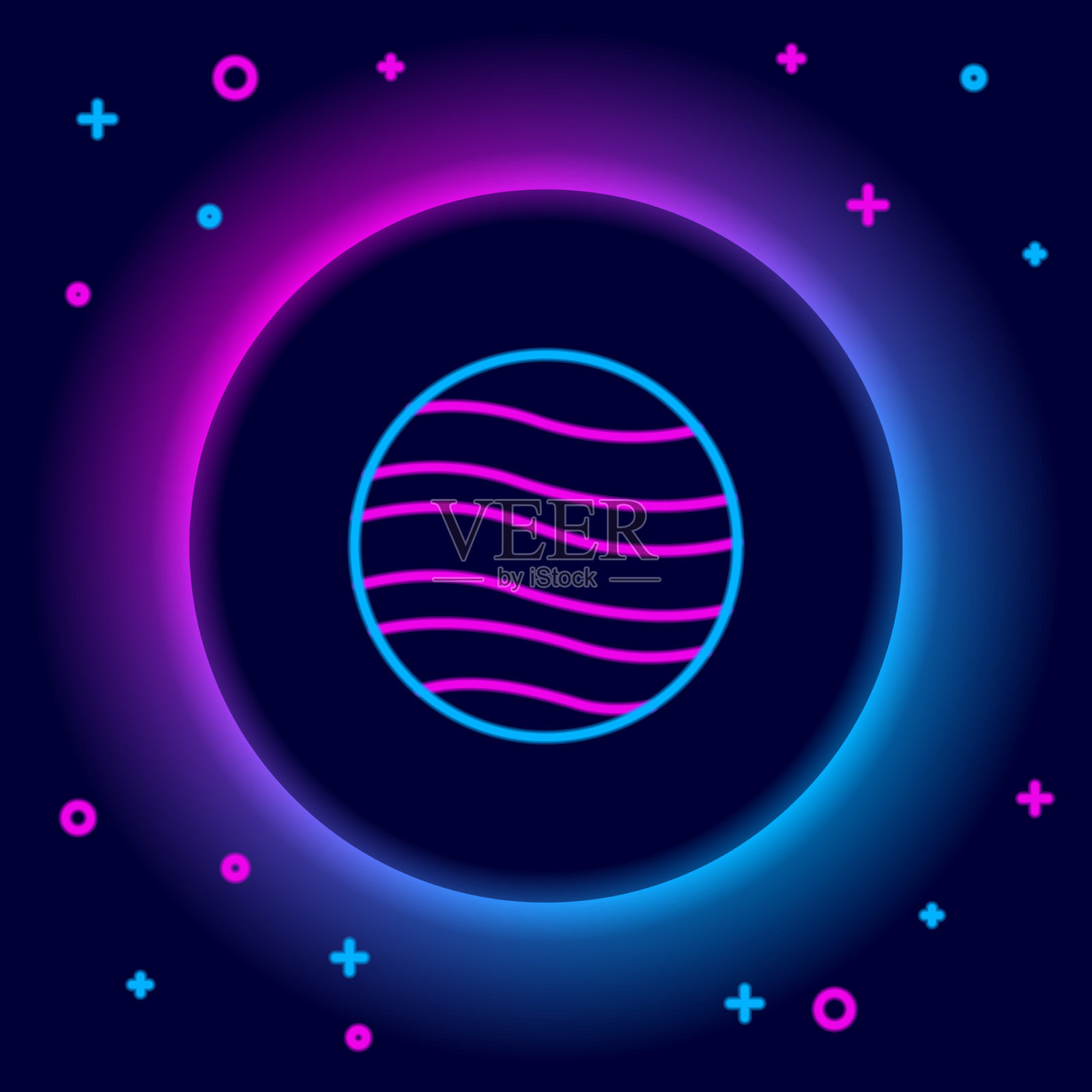 发光的氖线行星木星图标孤立上插画图片素材