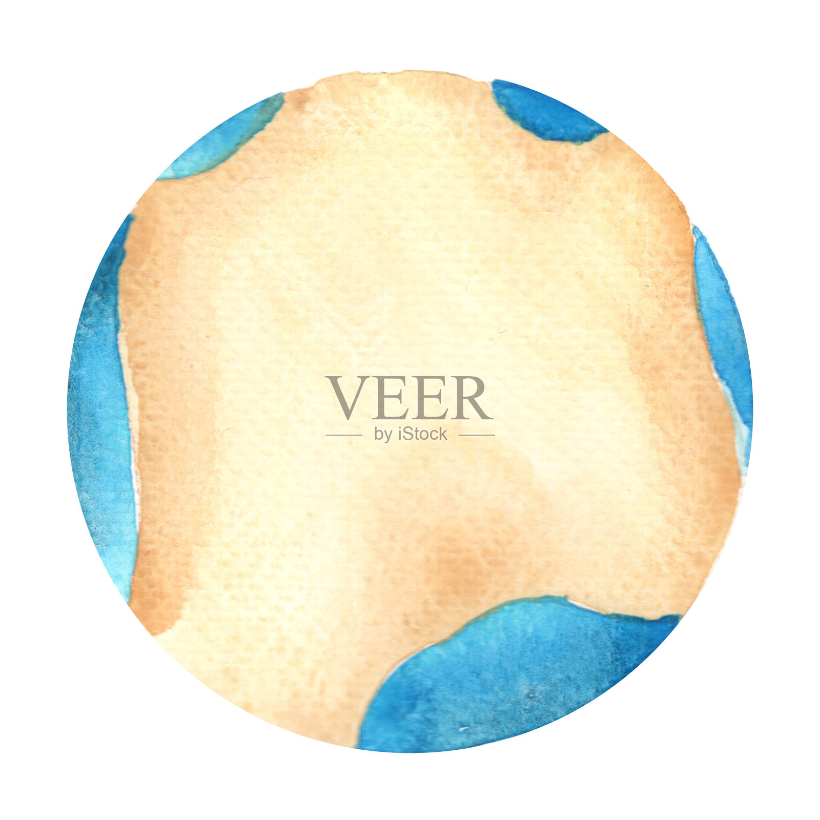 沙地面和海水俯视图横幅水彩装饰对海洋生命的概念。插画图片素材