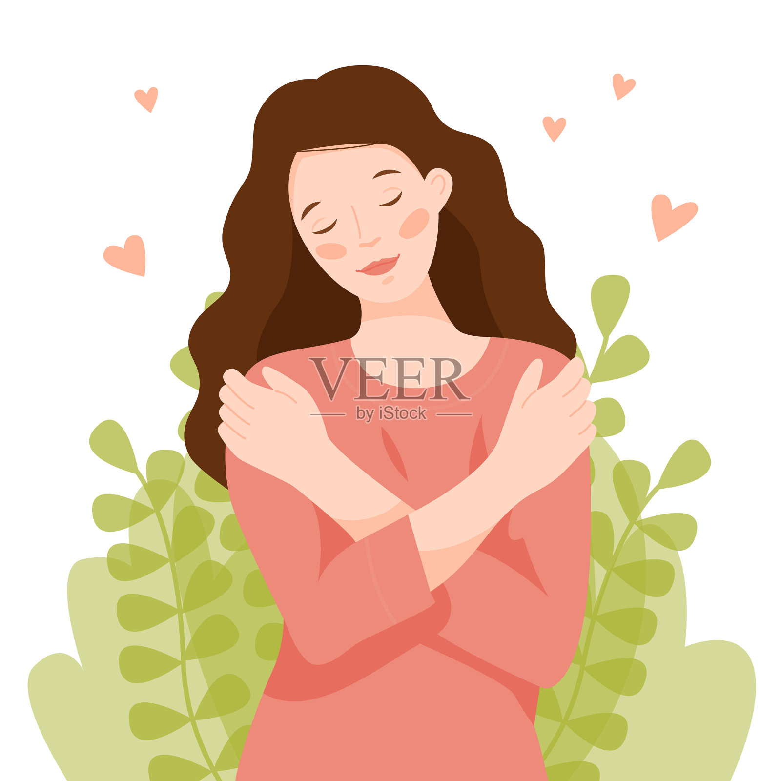 女孩拥抱自己的肩膀一个女人插画图片素材