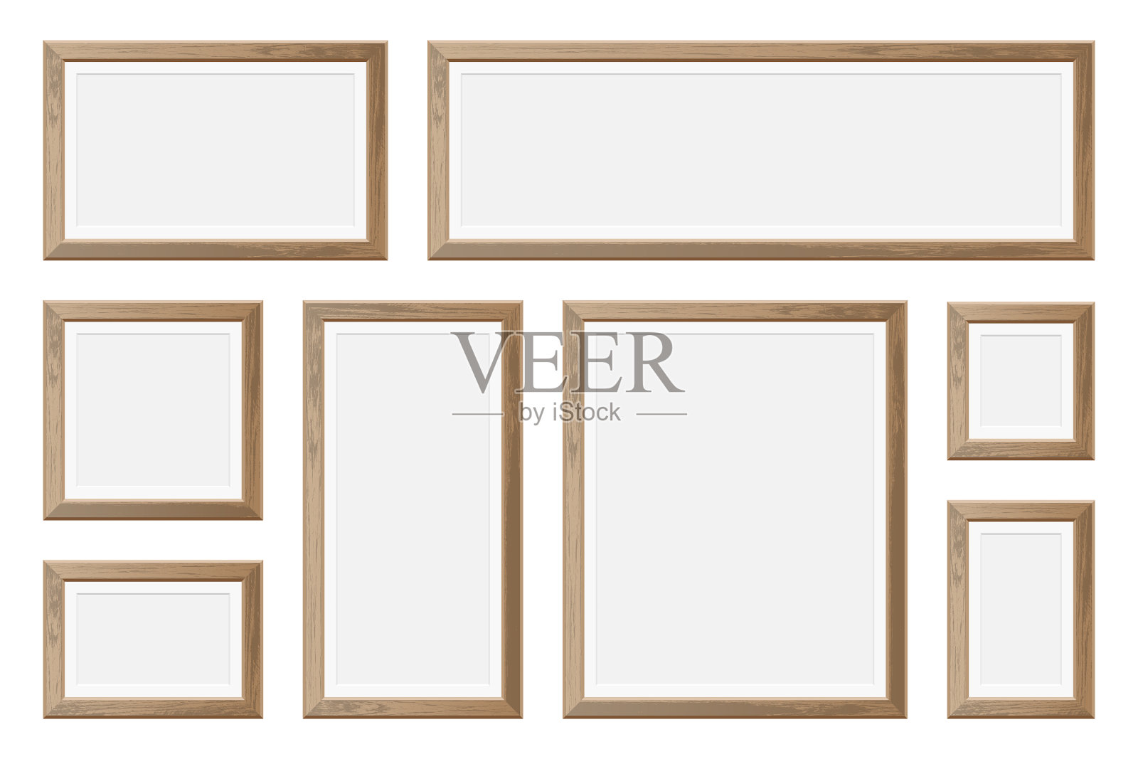 设置逼真的木制画框插画图片素材