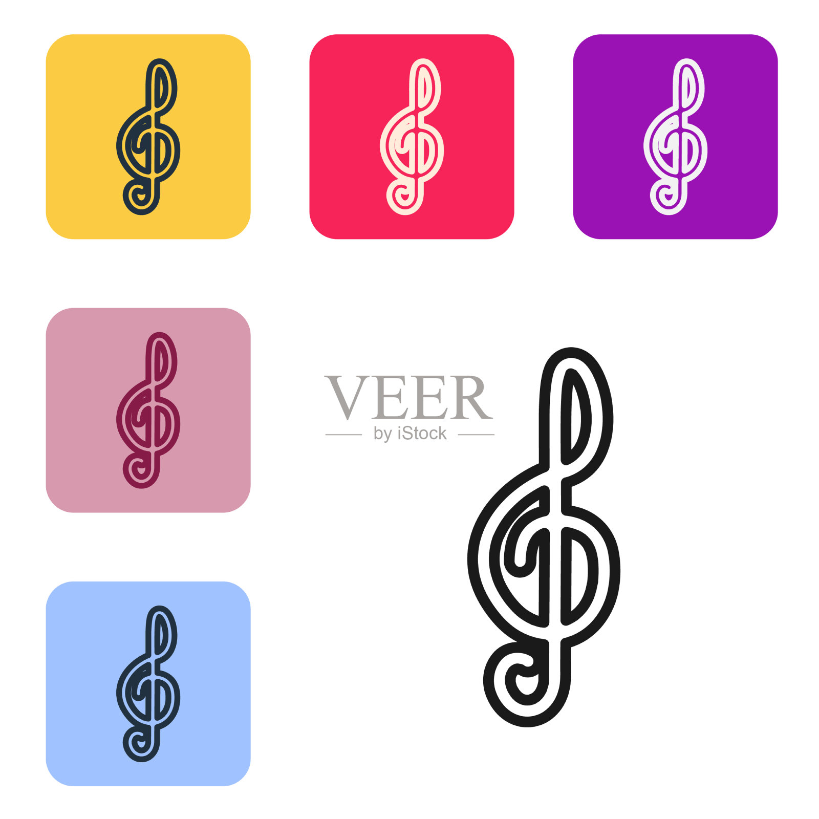 黑色线高音谱号图标孤立在白色图标素材