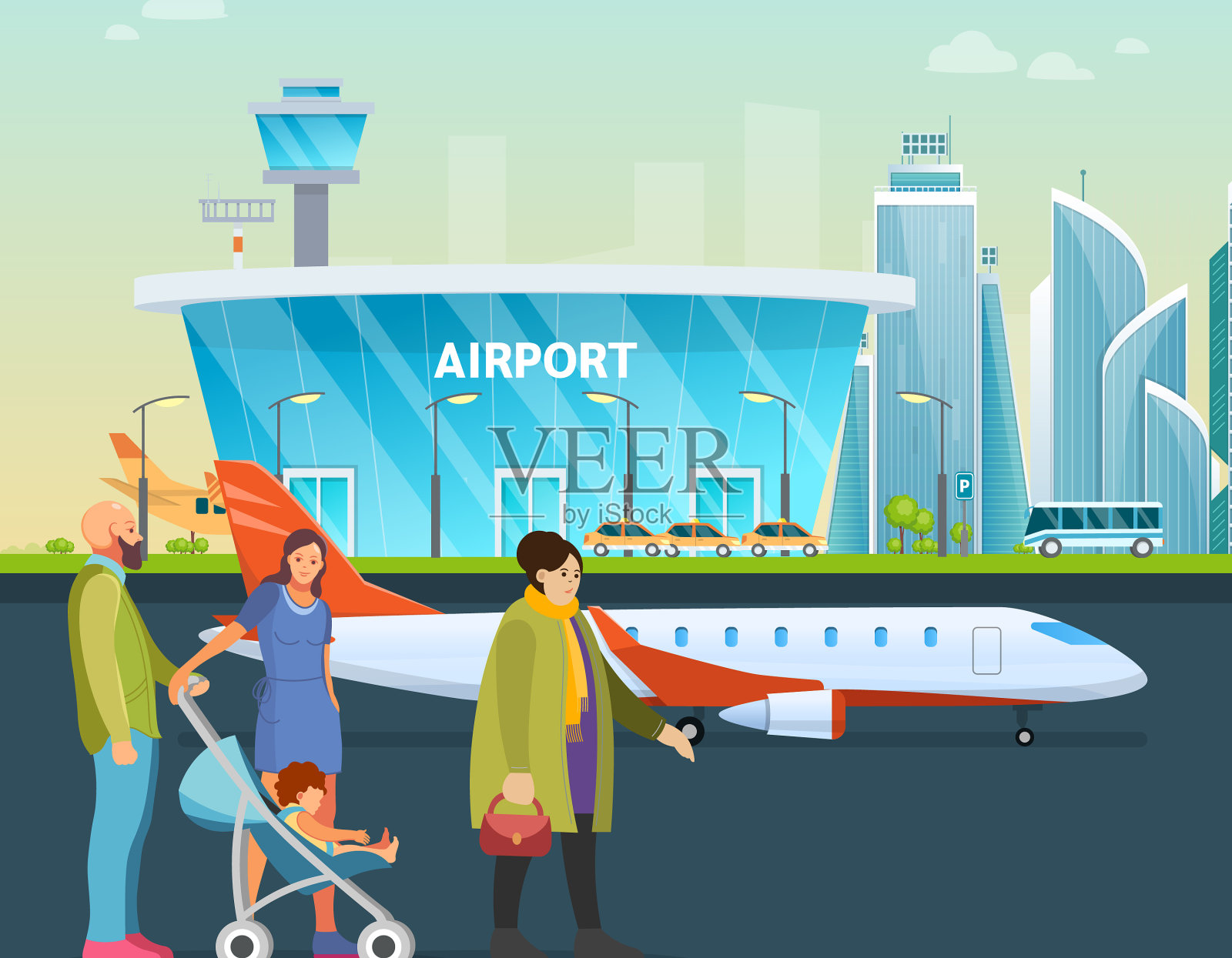 乘客们聚集在一起等候插画图片素材