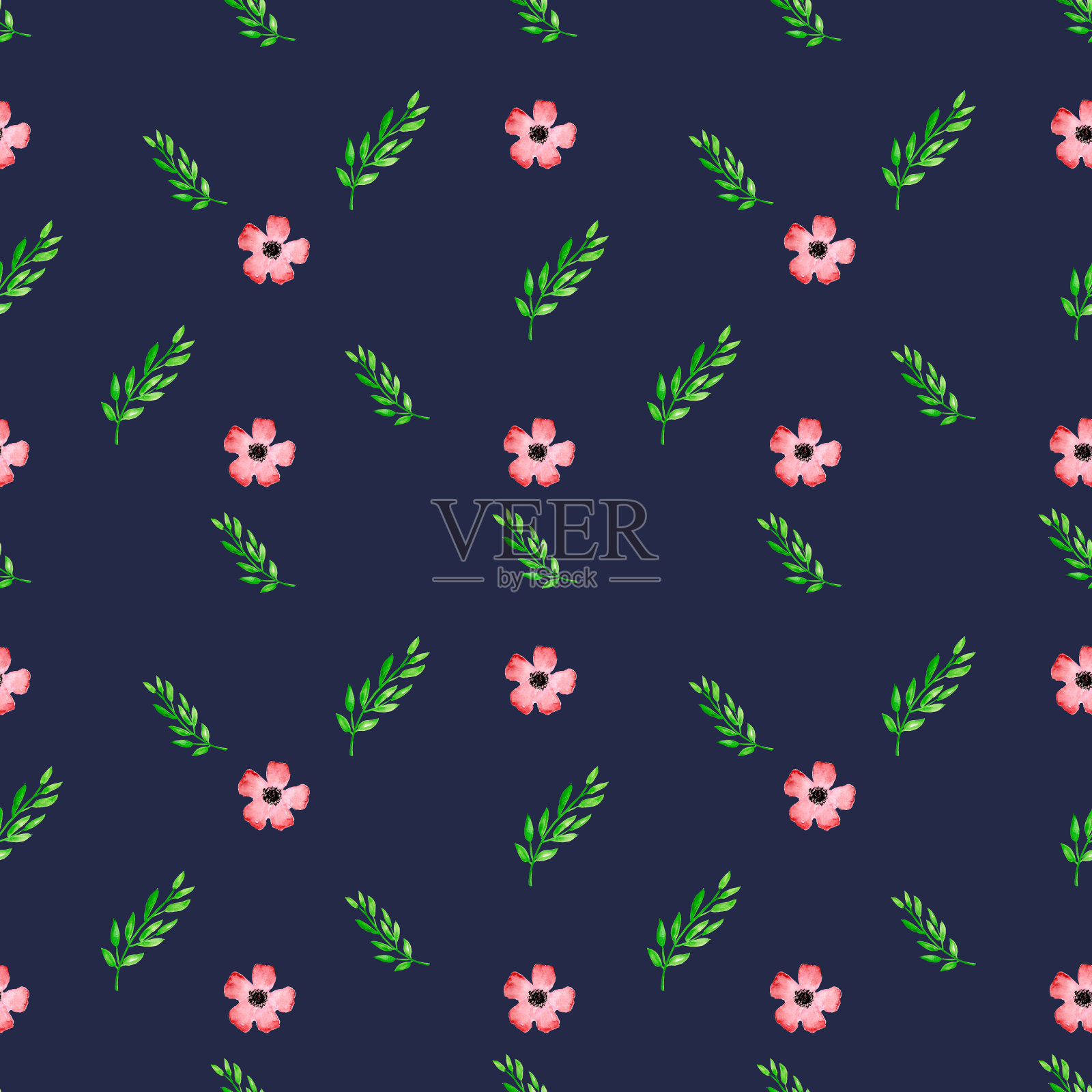 水彩无缝纸简单的野花。水彩花卉无缝图案,水彩粉色、棕色、灰色,简单的花卉元素,手绘,手绘。白色花卉点缀。插画图片素材