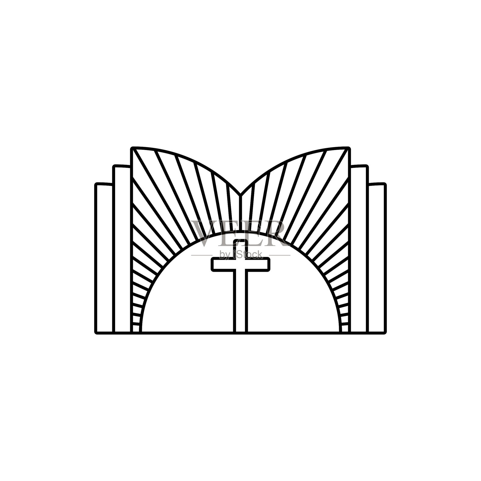 教堂的标志。基督教的象征。耶稣的十字架,背景是打开的圣经插画图片素材