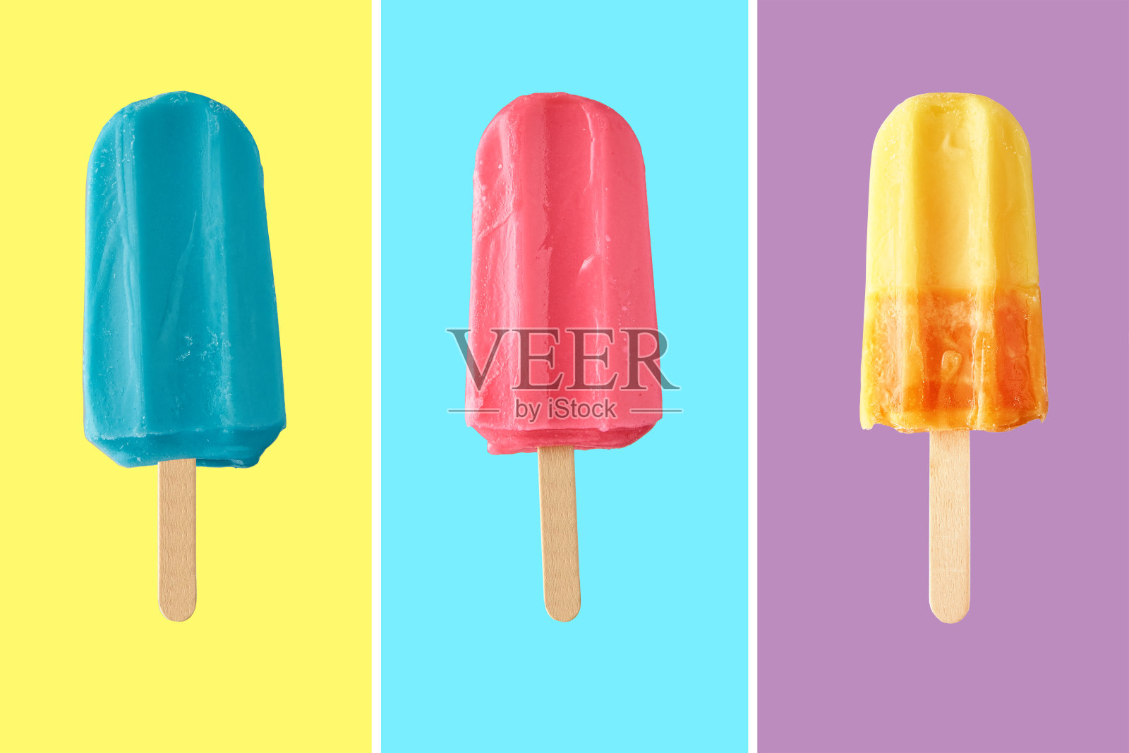 彩色背景上的彩色冷冻冰淇淋照片摄影图片