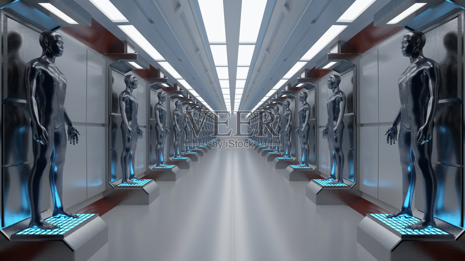 3 d渲染。未来场景和人形人物照片摄影图片