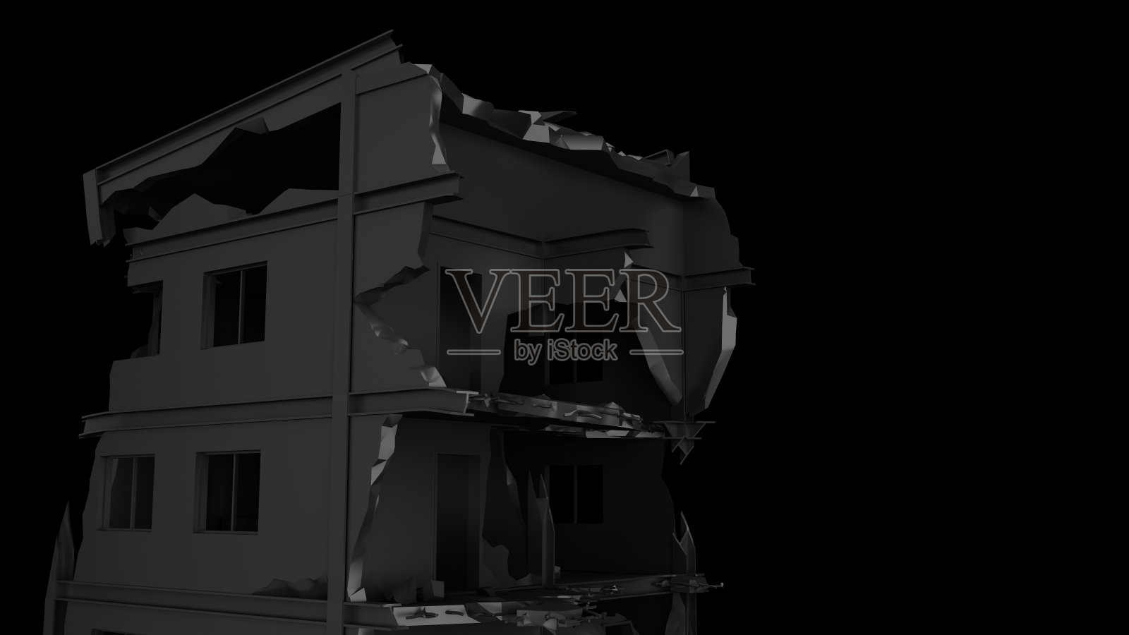 摧毁带有拷贝空间的黑色建筑照片摄影图片