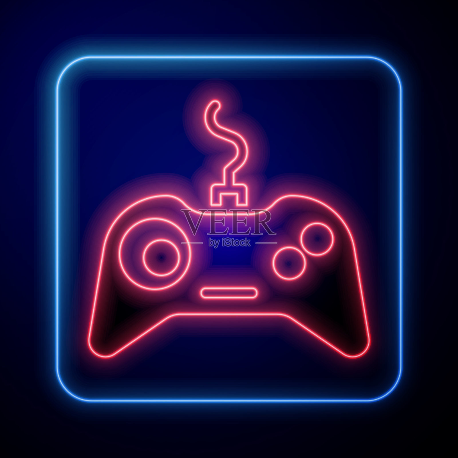 发光的霓虹灯游戏手柄图标孤立在蓝色插画图片素材