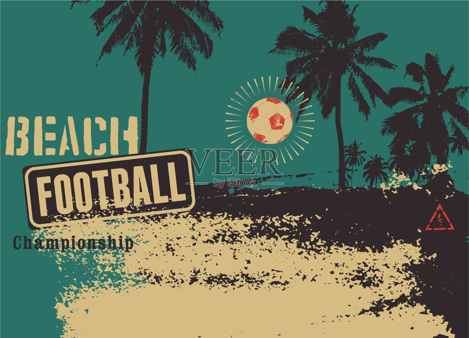 沙滩足球排印垃圾摇滚风格海报插画图片素材