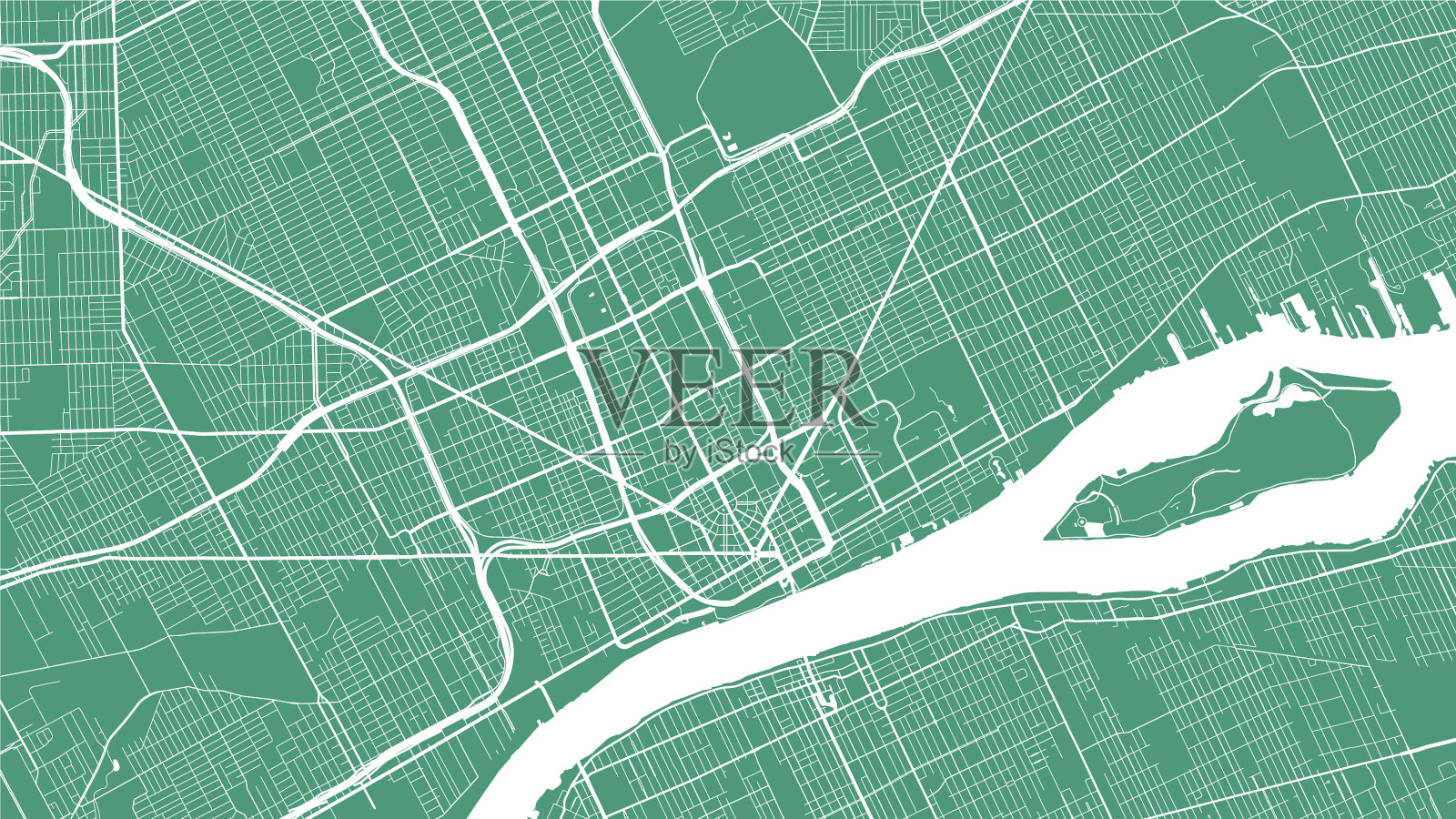 绿色和白色背景地图底特律城市地区插画图片素材