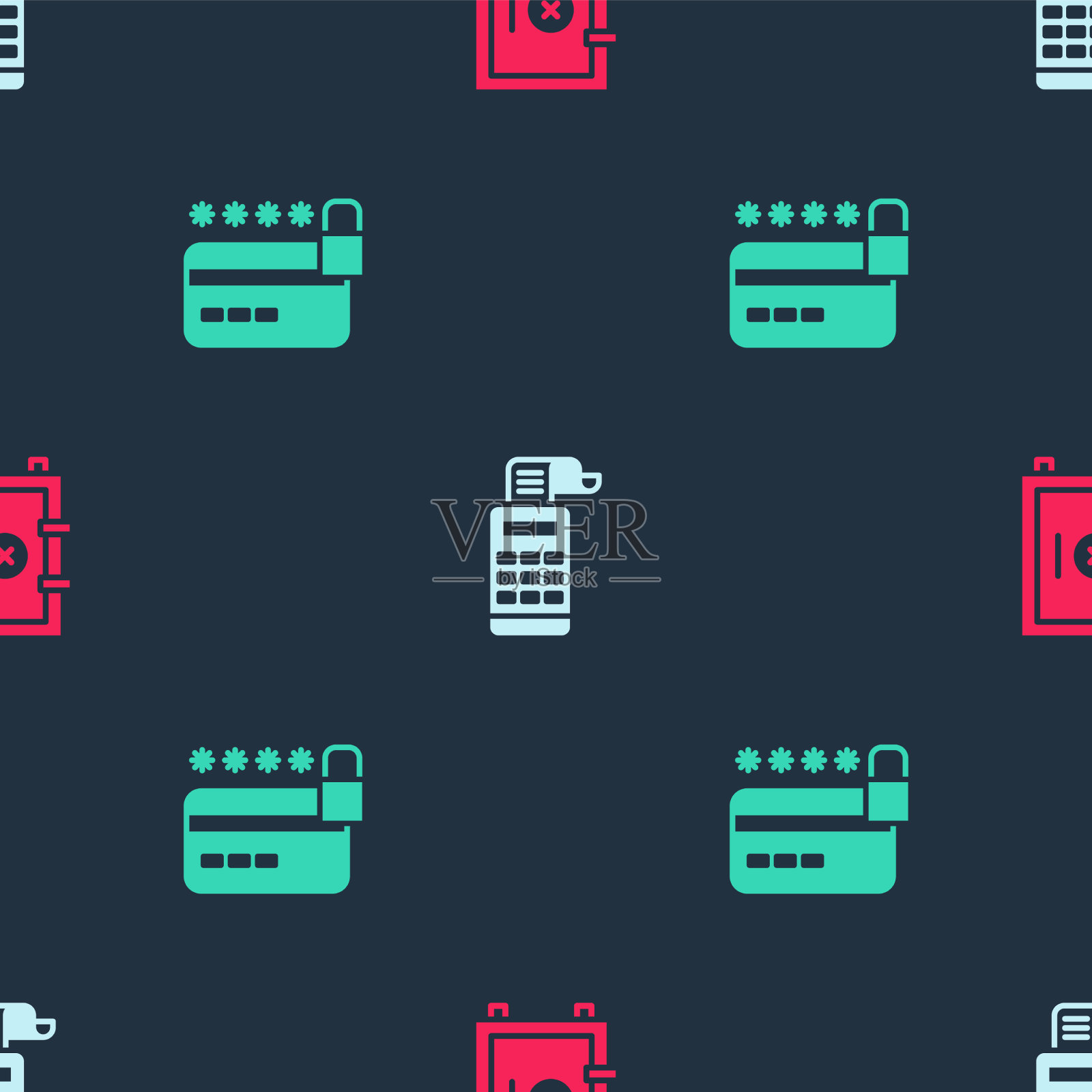 设置安全的收银机和信用卡图标素材