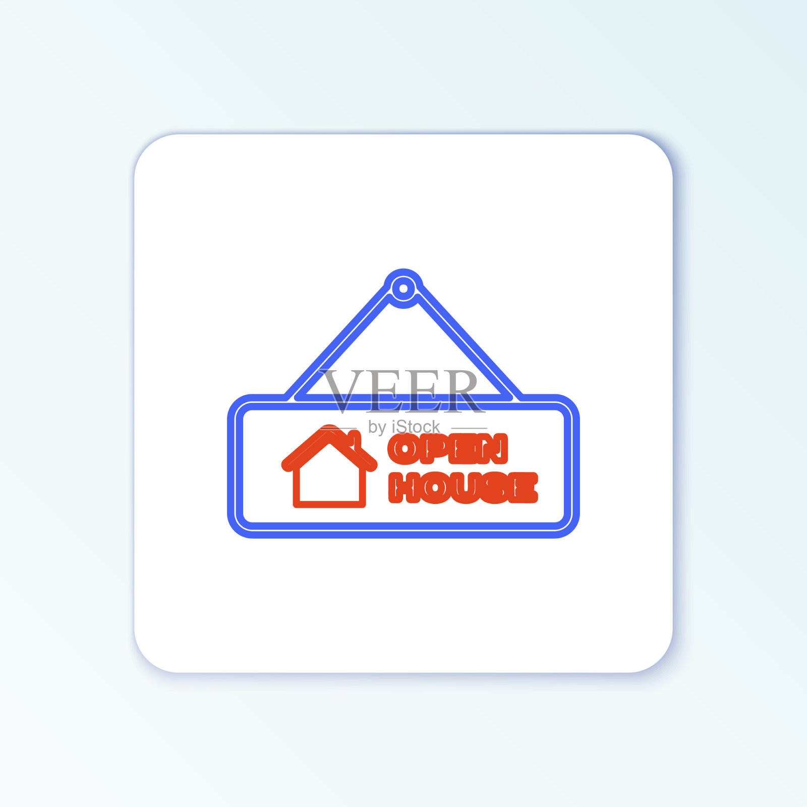 线悬挂标志与文字开放的房子图标插画图片素材