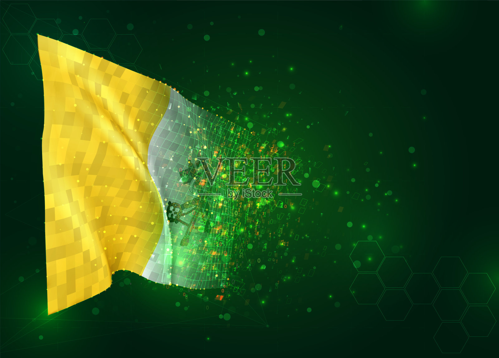 梵蒂冈,向量3d旗帜在绿色背景与多边形和数据数字插画图片素材