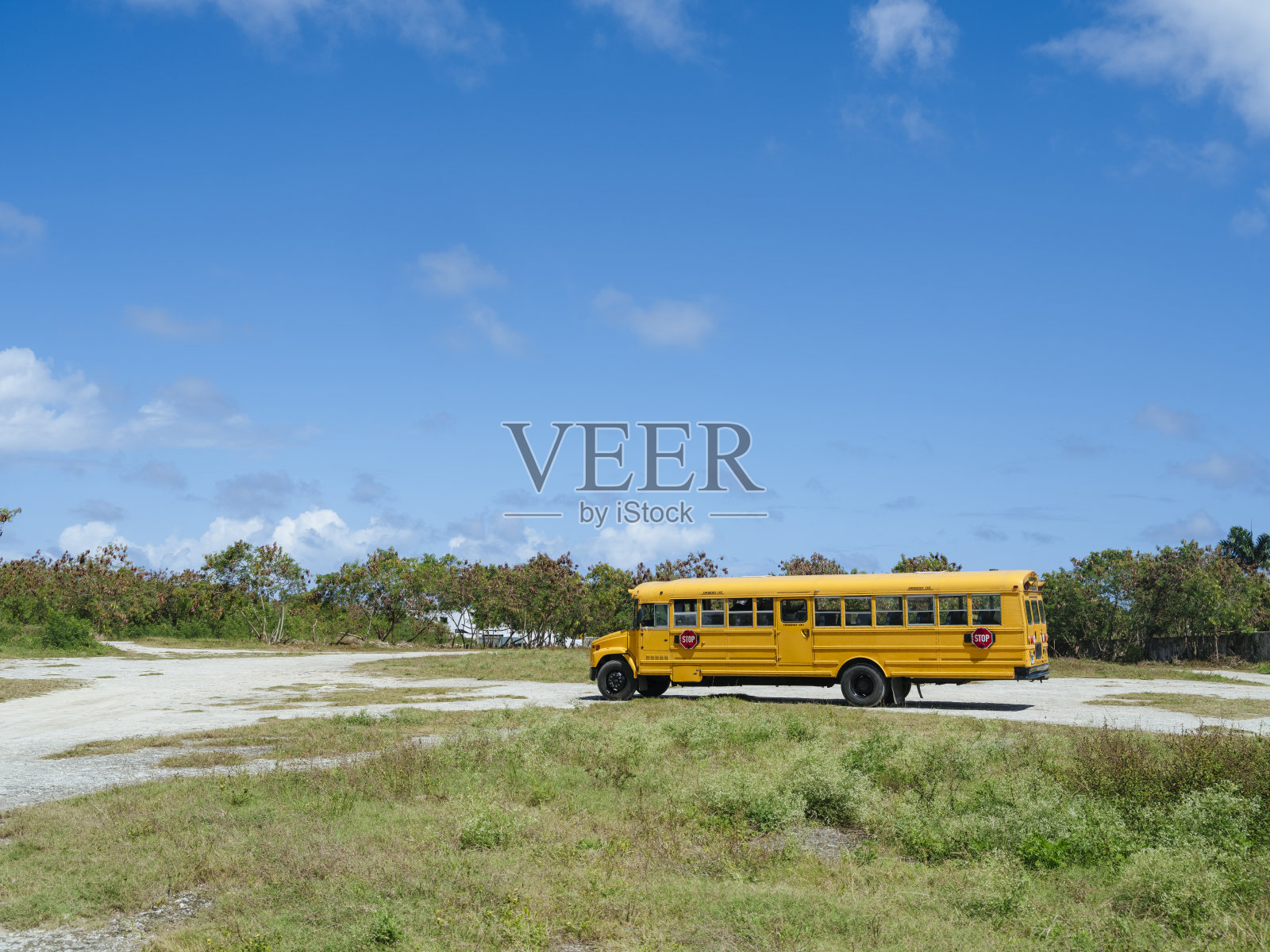 黄色巴士停在多米尼加共和国的空地上照片摄影图片