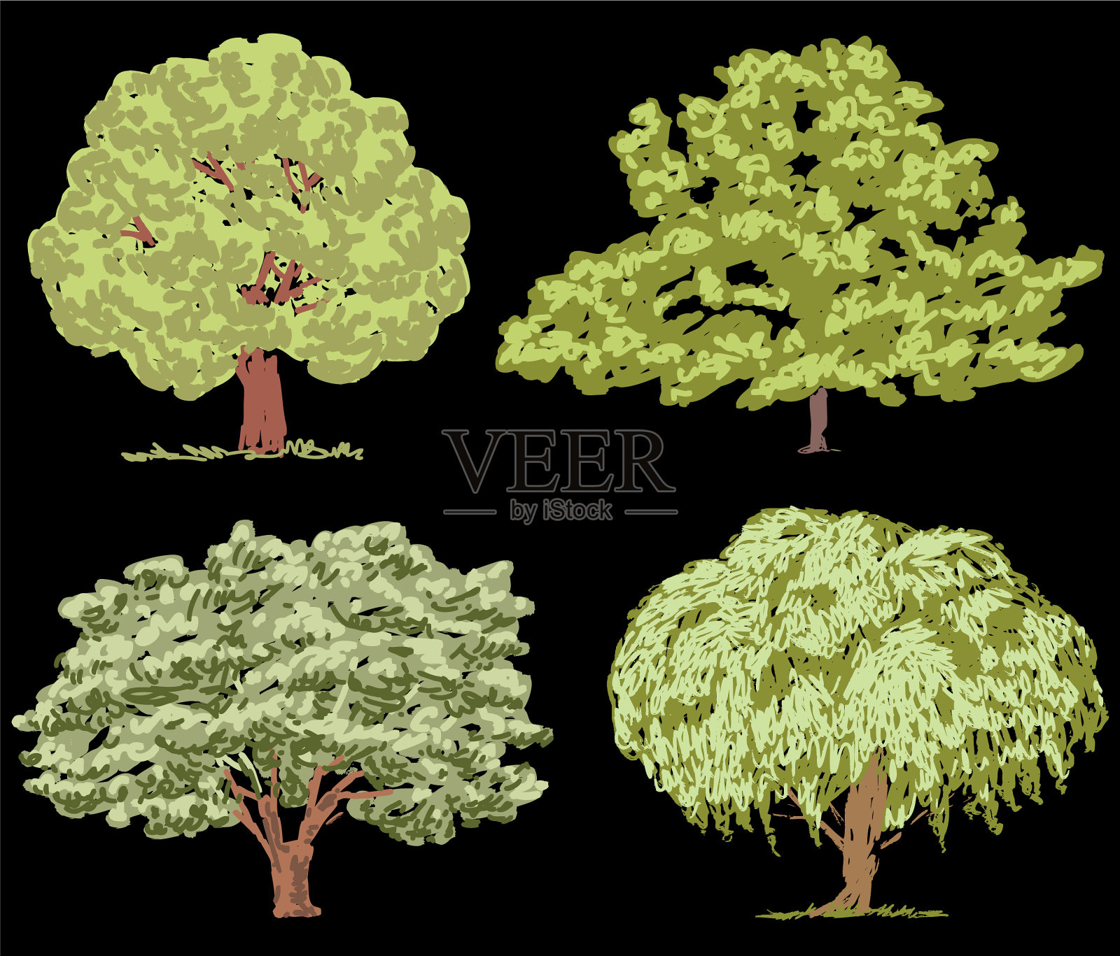 写意画各种落叶树插画图片素材