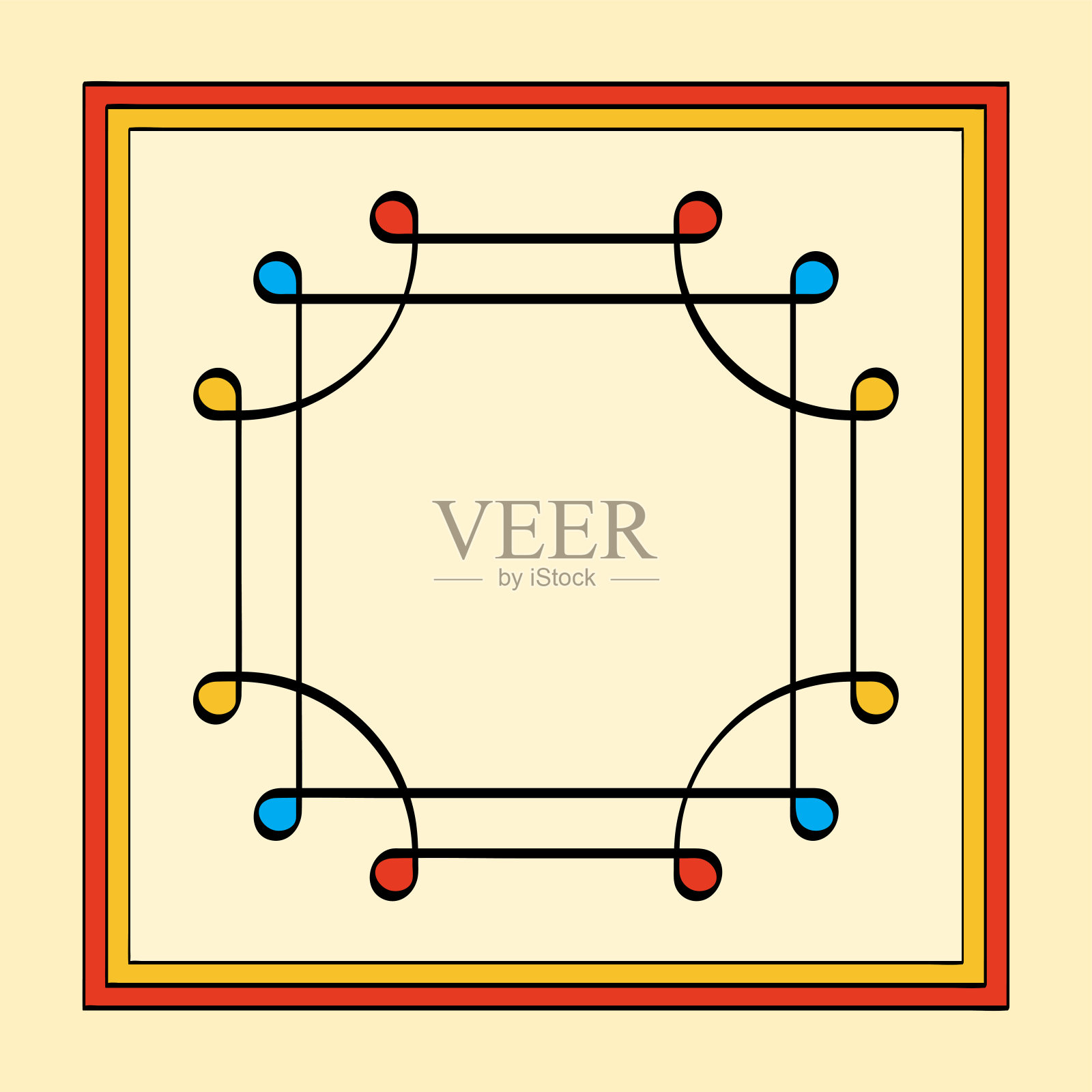 彩色泰国颜特拉,重叠的方块与环形的角落插画图片素材