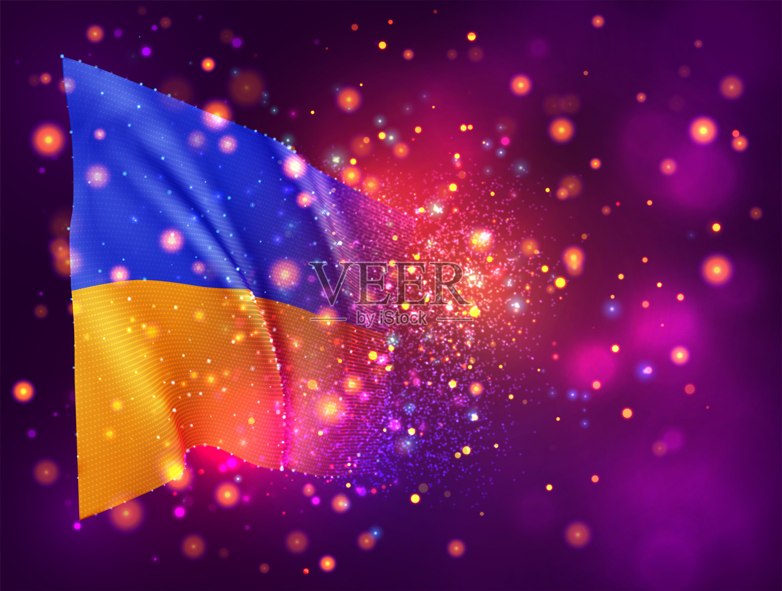 乌克兰3D矢量旗帜,粉紫色背景光晕效果插画图片素材