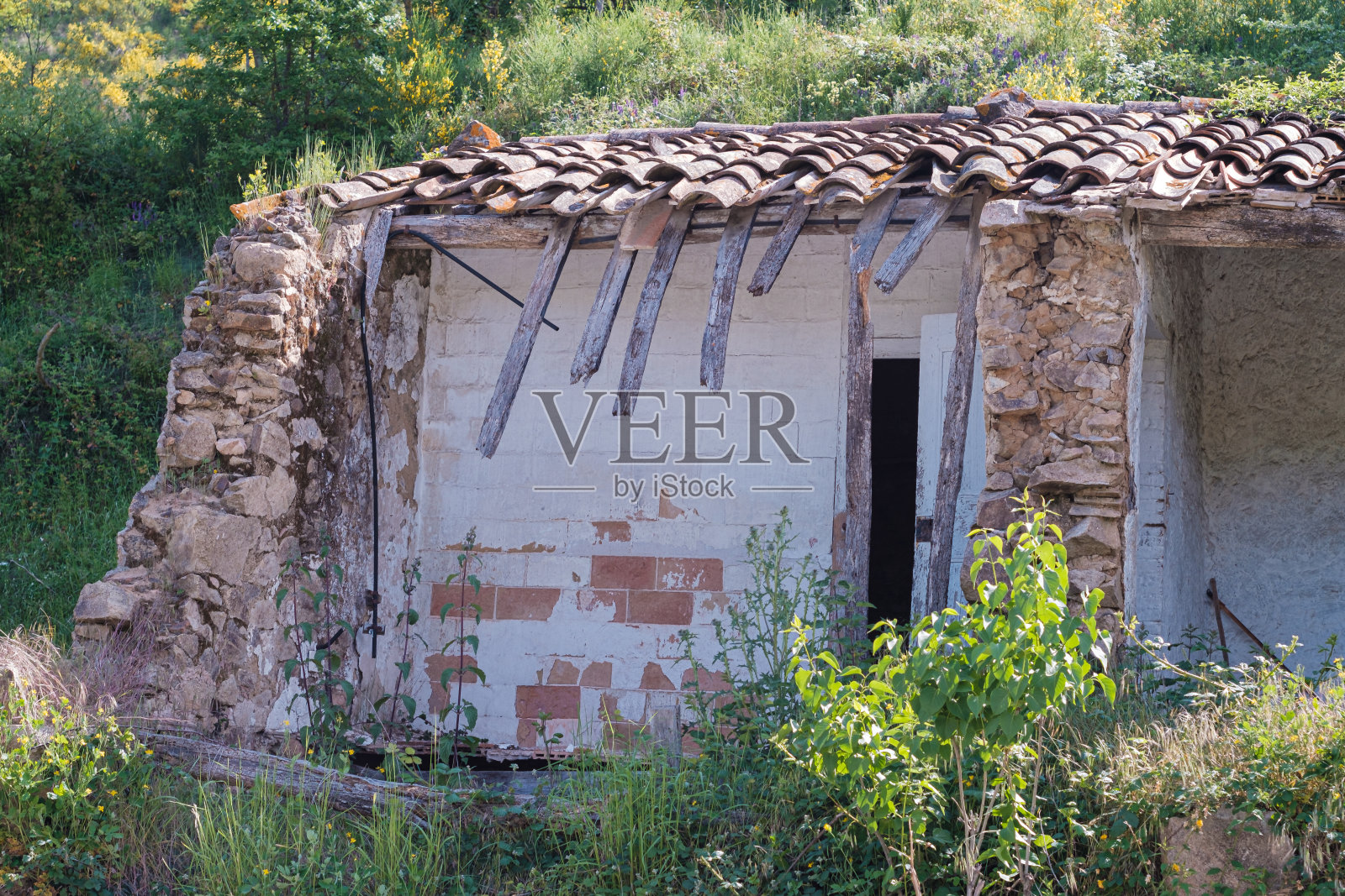 废弃和毁坏的墙农舍建筑照片摄影图片
