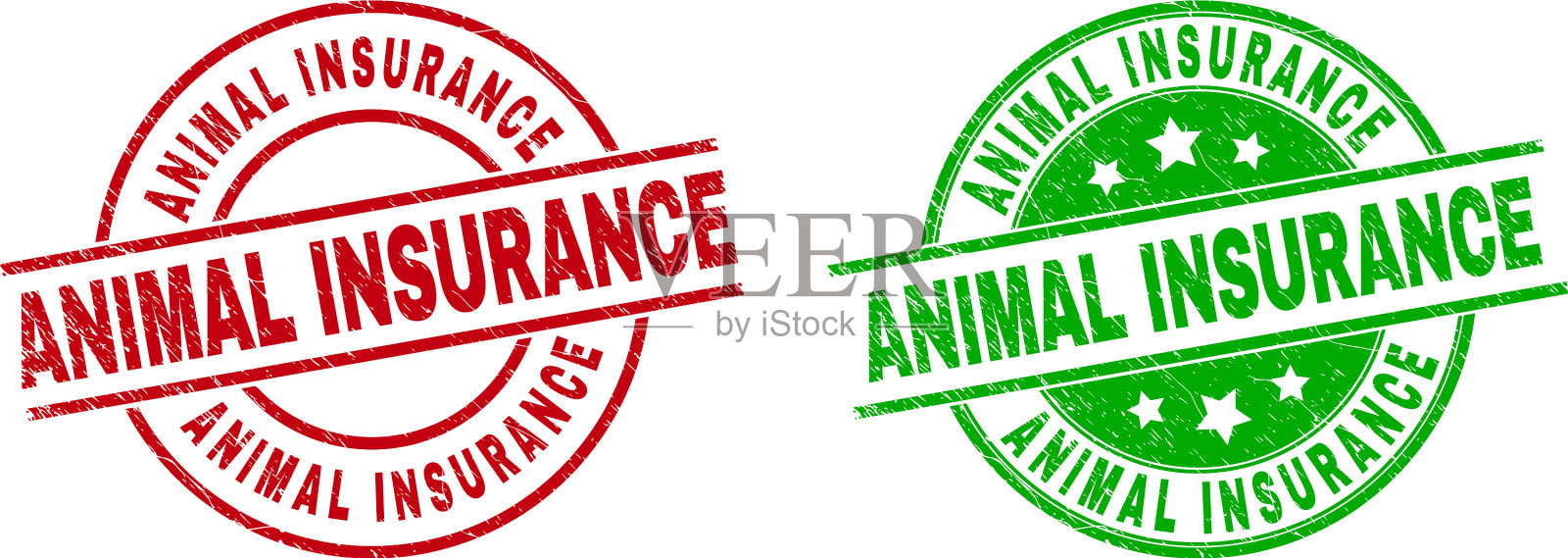 动物保险圆形邮票与grunge风格插画图片素材