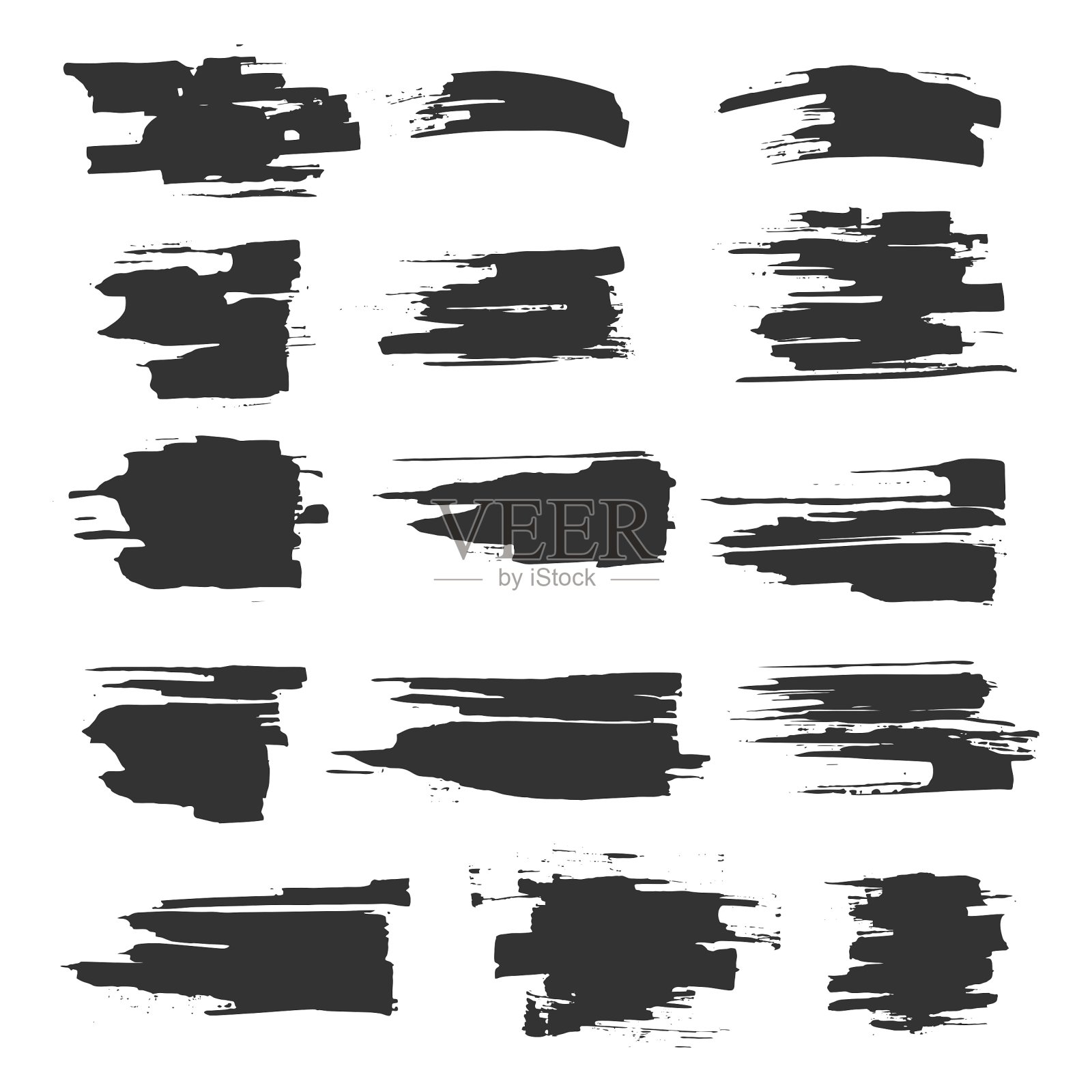 收集与黑色油漆,笔触,笔触,污点和飞溅,肮脏的线条,粗糙的纹理。艺术设计的要素。插画图片素材