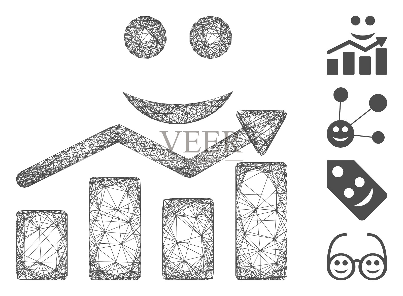 网络微笑增长图表网格图标素材