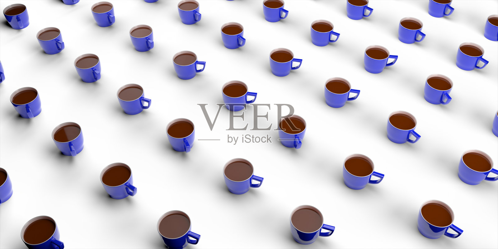 许多咖啡杯在白色背景上的图案。简约的概念。三维渲染照片摄影图片