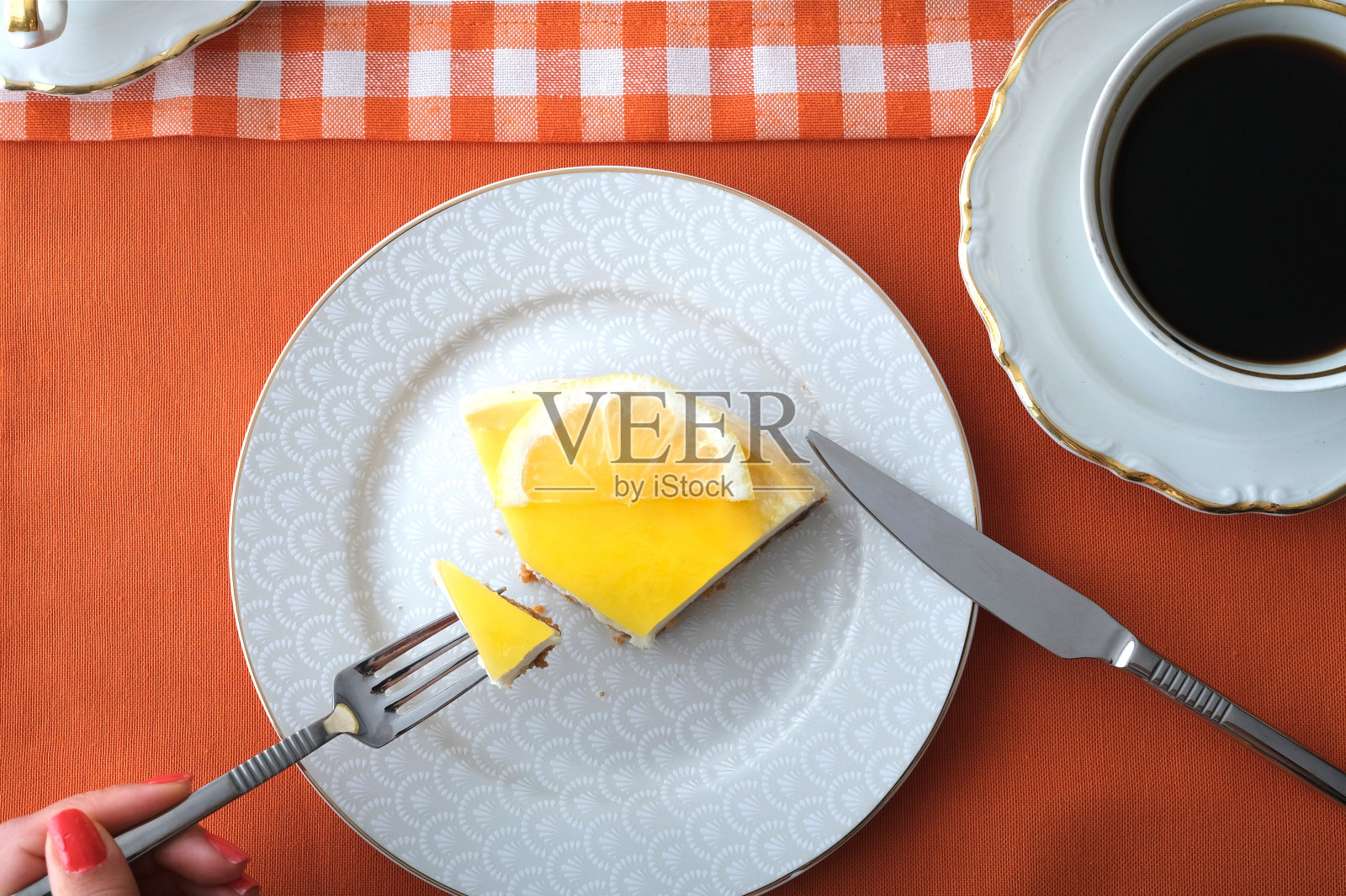 咖啡和柠檬奶酪蛋糕,库存照片照片摄影图片