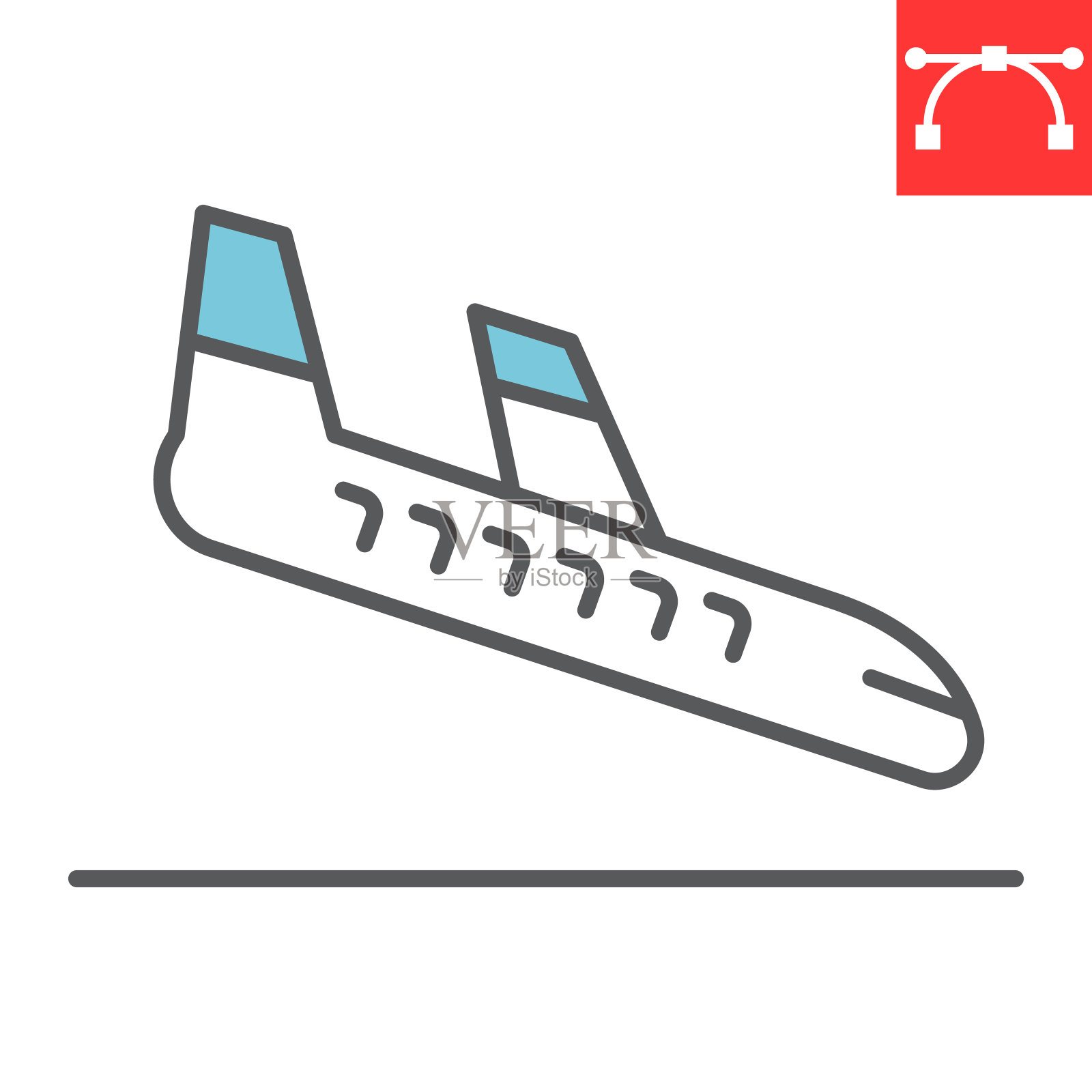 飞机着陆彩色线图标,飞机和到达,机场到达矢量图标,矢量图形,可编辑的笔画填充轮廓符号,eps 10。插画图片素材