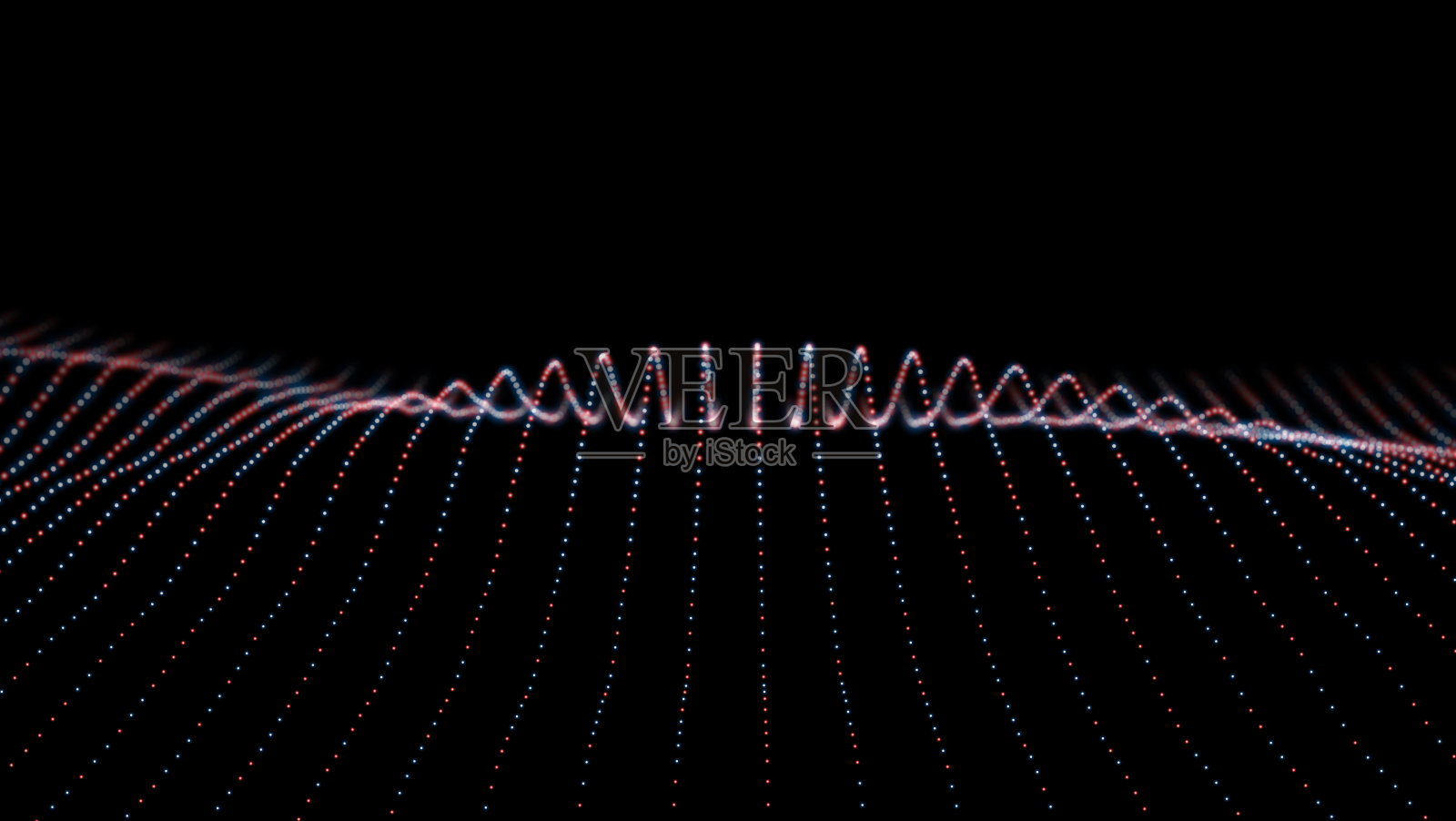 抽象的蓝色和红色粒子背景。流波与点景观。数字数据结构。未来的网格或声音网格。可视化模式点。技术的矢量插图。插画图片素材