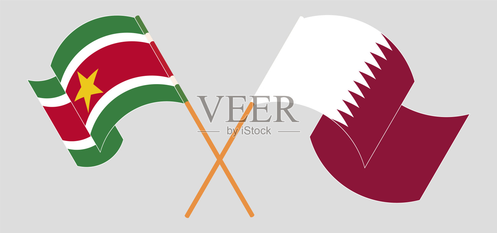 苏里南和卡塔尔的交叉国旗。官方色彩。正确的比例设计元素图片