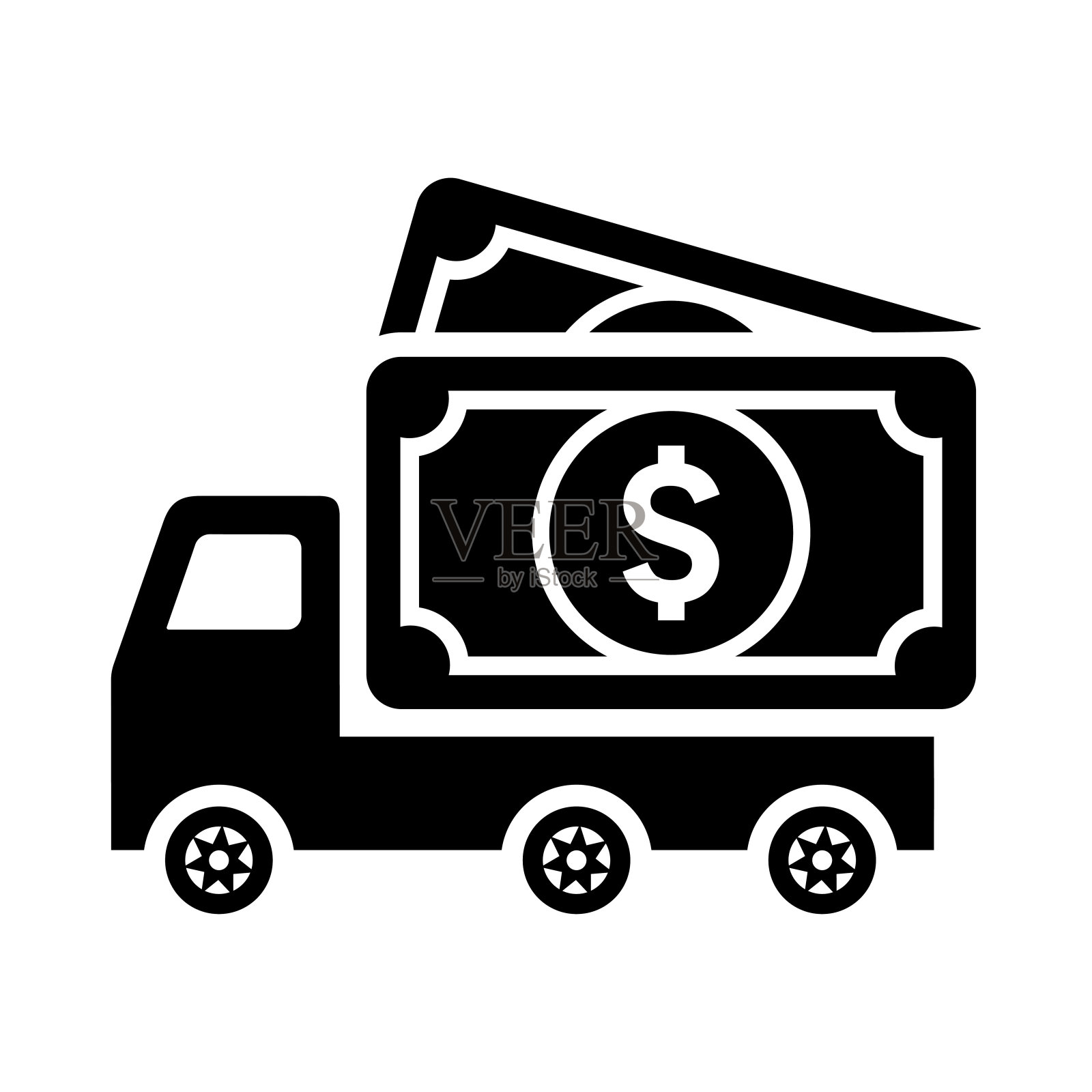 现金运输者,美元,运输图标。黑色的矢量图形。插画图片素材