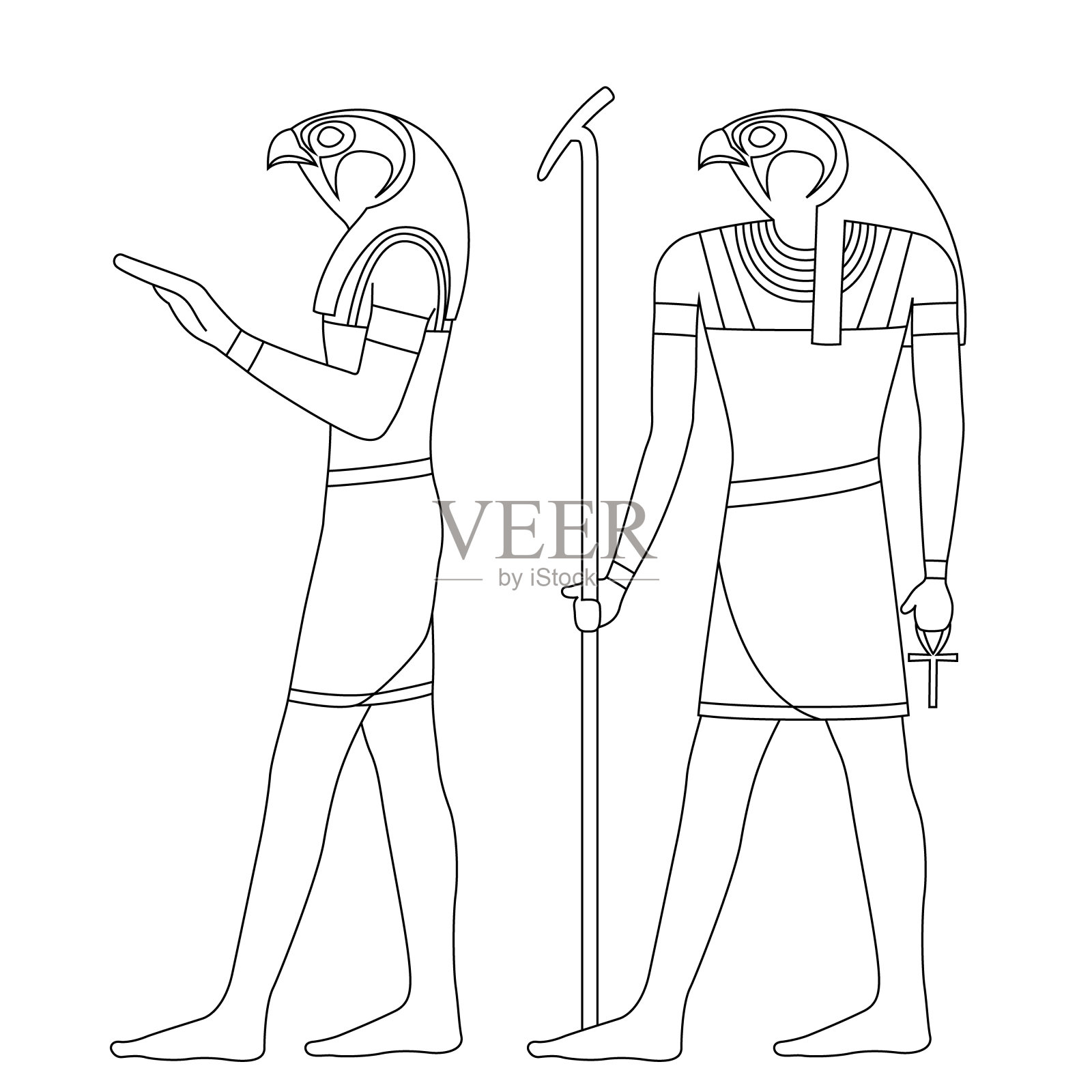 埃及神(荷鲁斯)插图(白色背景,矢量,剪出)插画图片素材