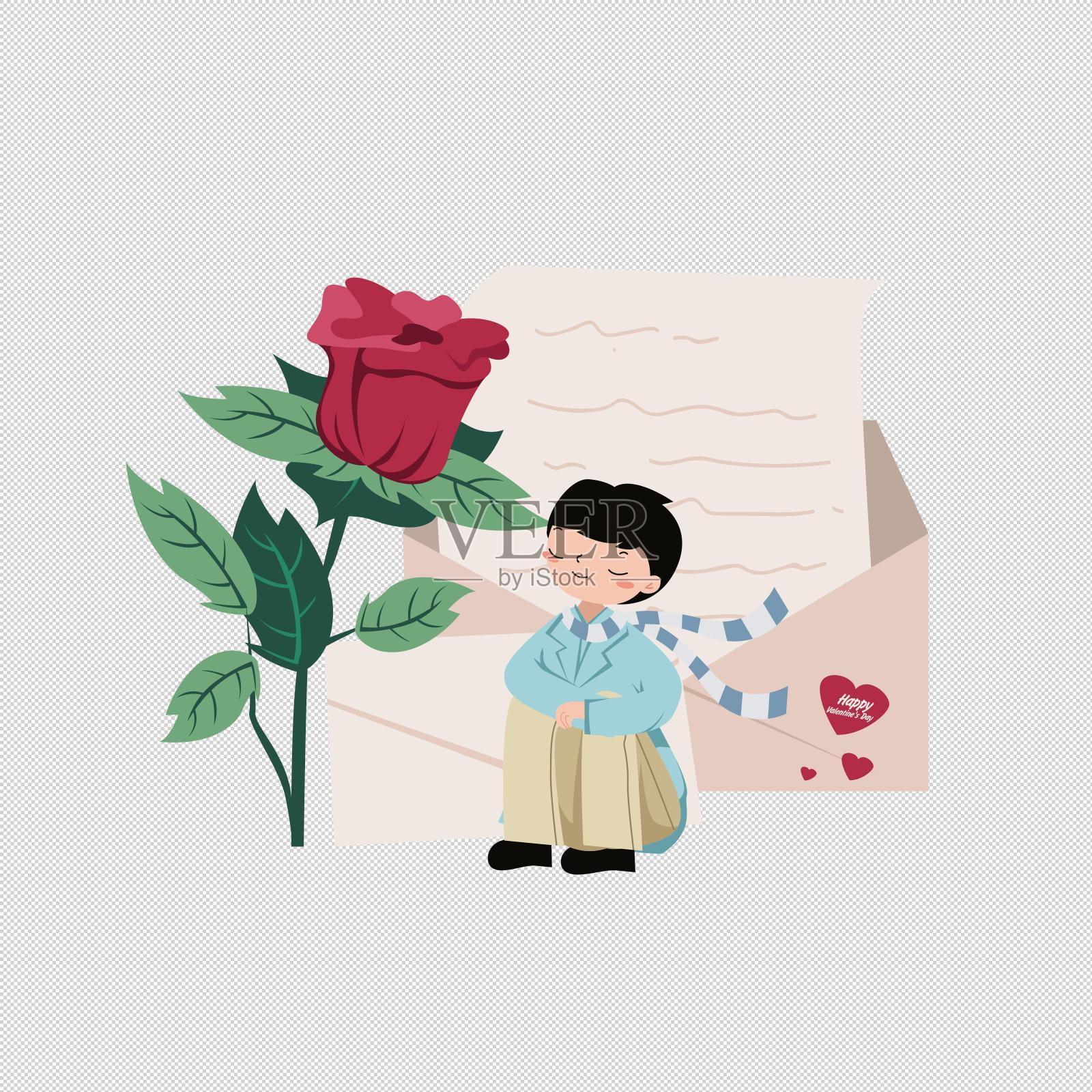 情人节玫瑰手绘插画设计元素图片