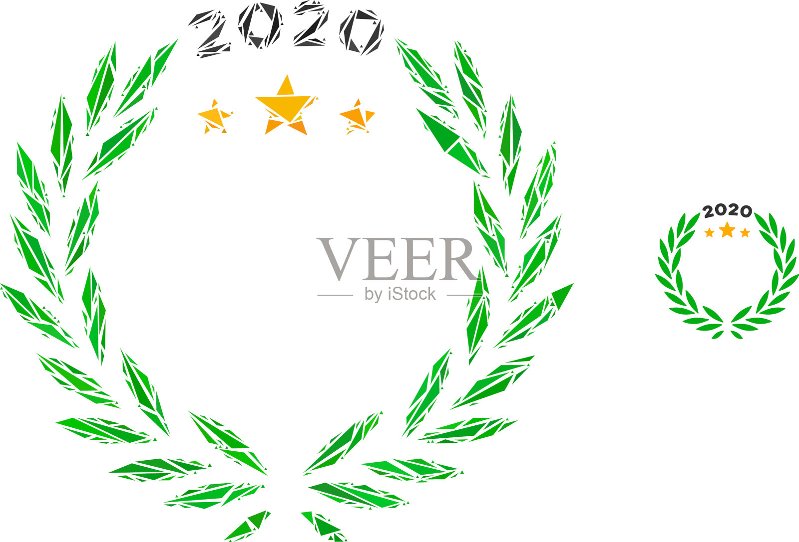三角马赛克2020月桂花环图标插画图片素材
