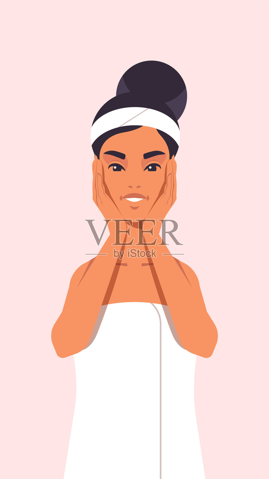 年轻女子用毛巾涂抹护肤霜插画图片素材