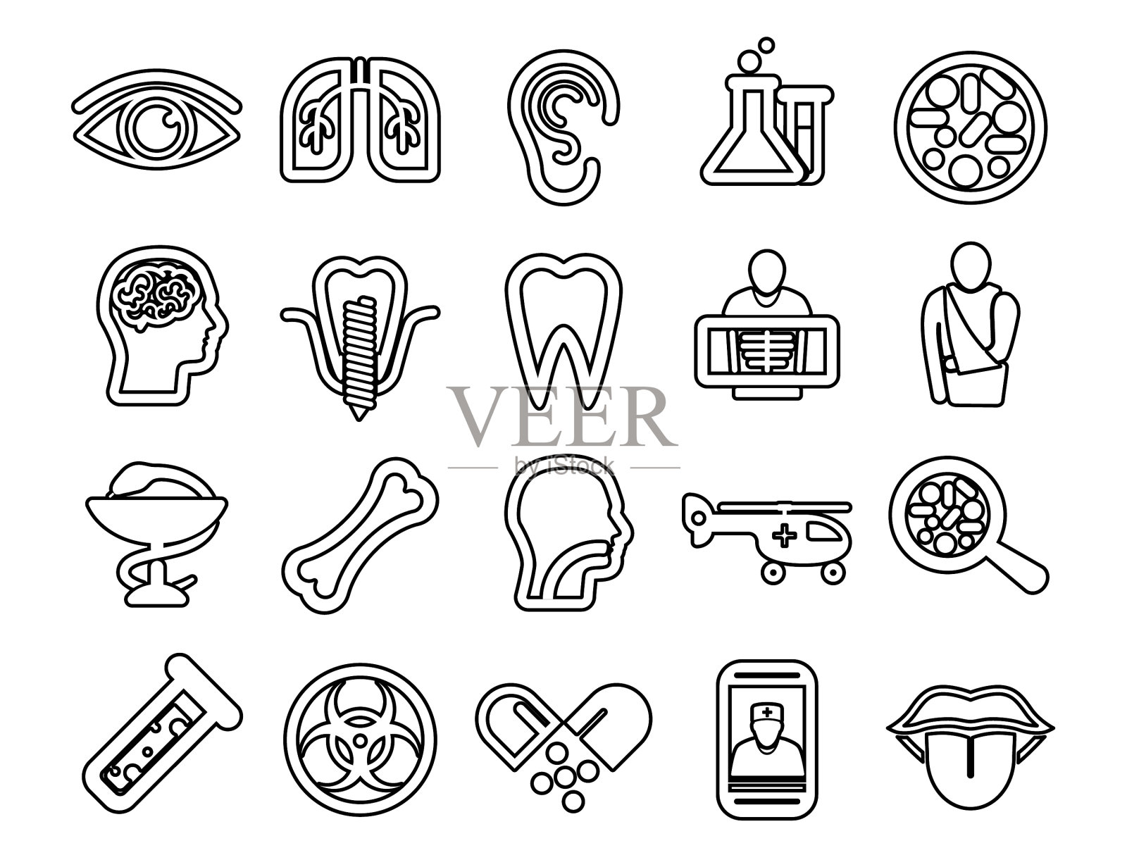一、医疗保健药品细线图标图标素材
