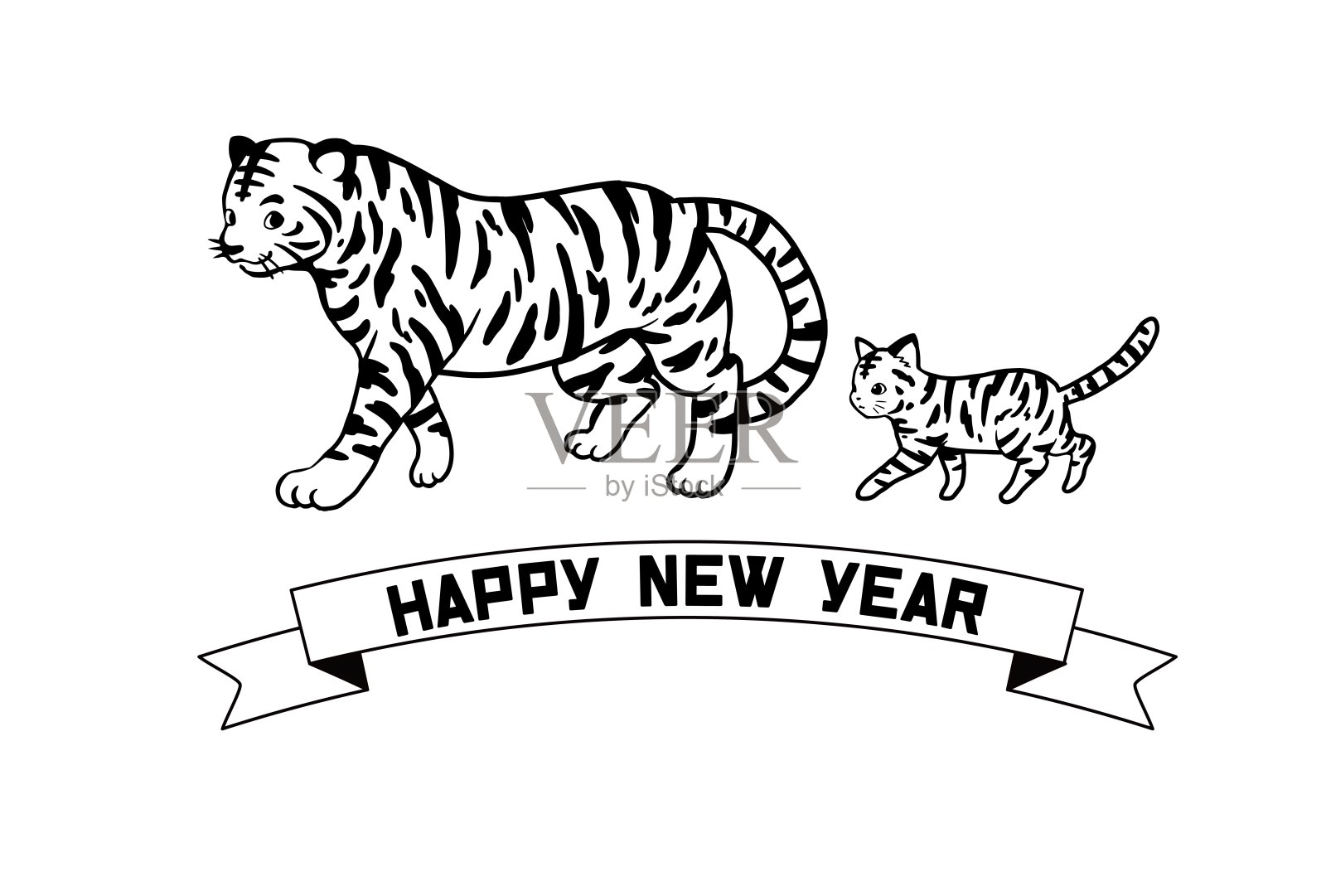 2022年虎猫贺年卡插图材料插画图片素材