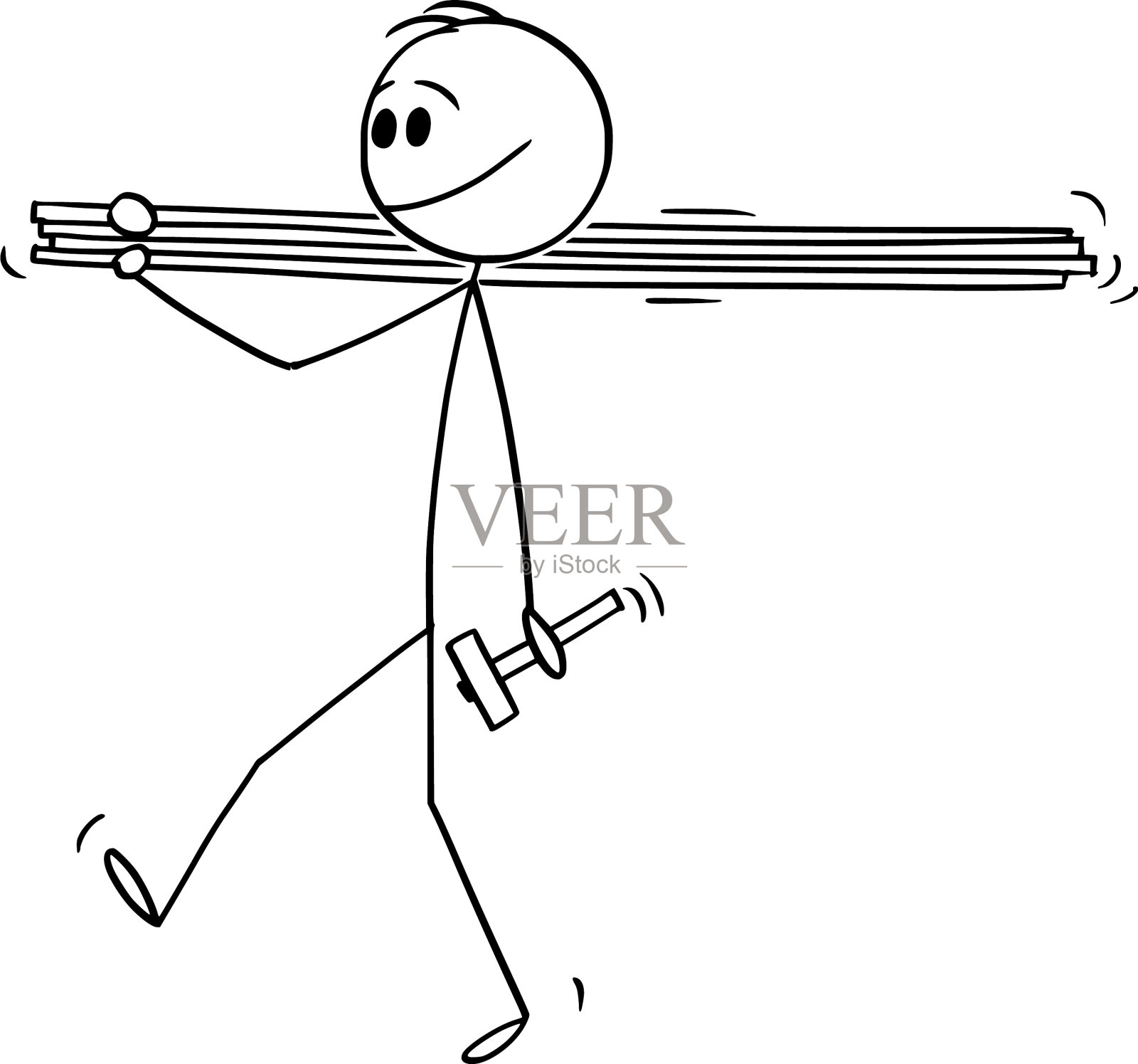 搬运木板和锤子的人设计元素图片