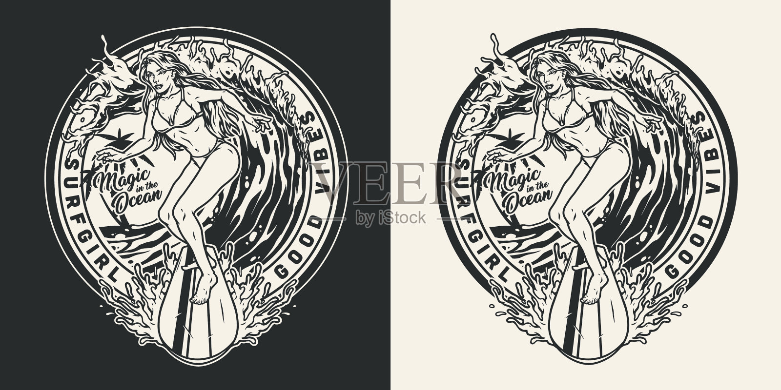 极限冲浪复古圆形徽章插画图片素材