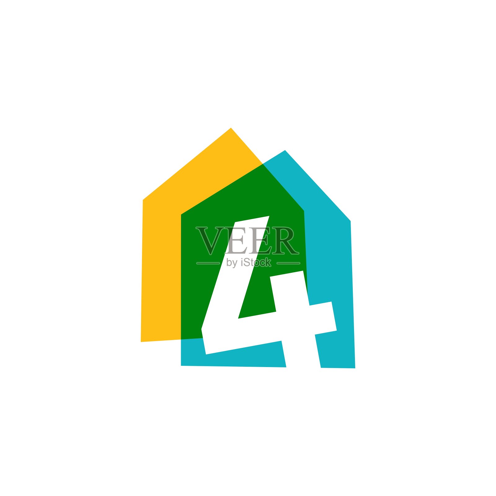 4号房子4家重叠颜色矢量图标插图插画图片素材