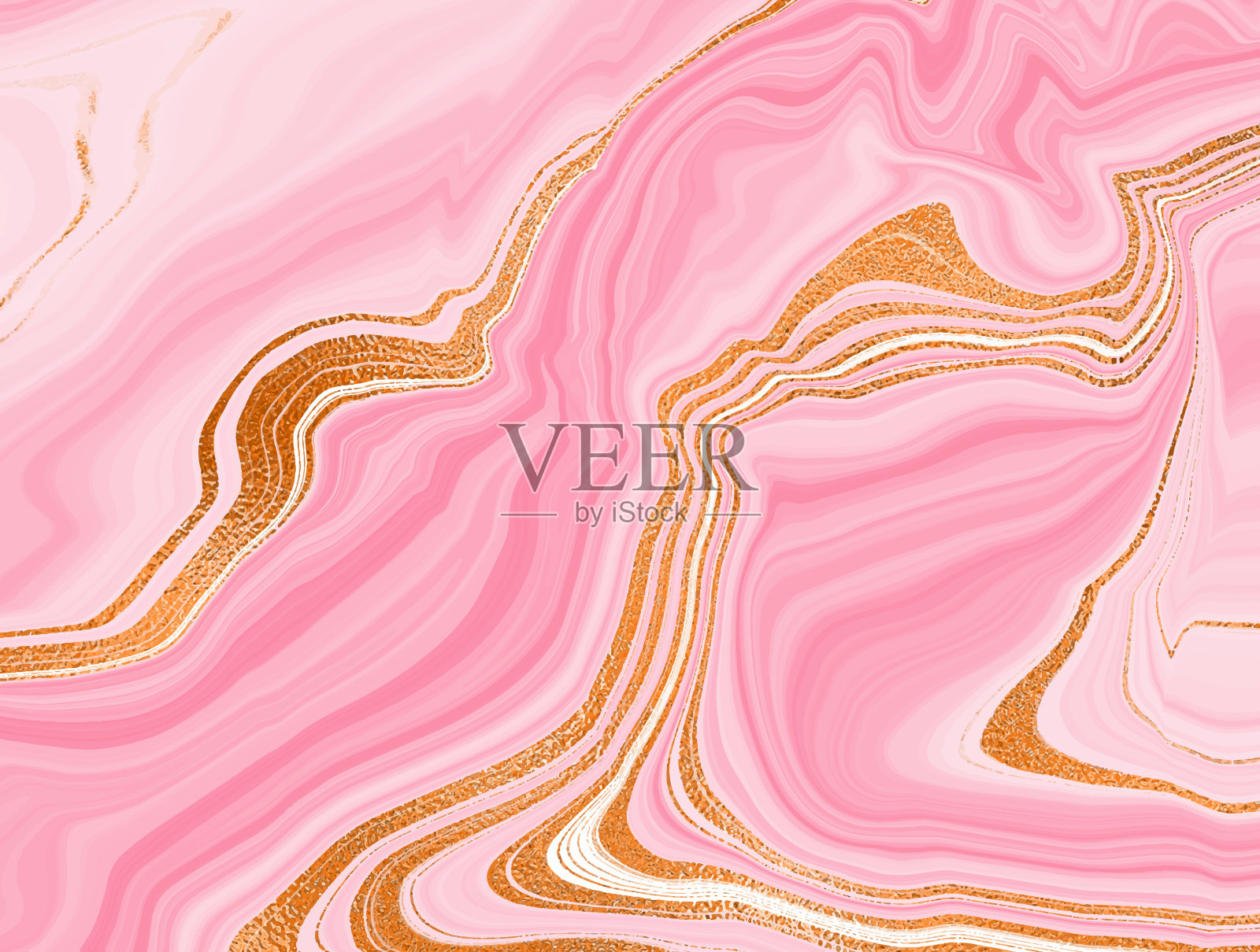 豪华的金粉大理石纹理。矢量抽象发光模式。优雅的设计。亮粉红色背景。向量的封面。插画图片素材