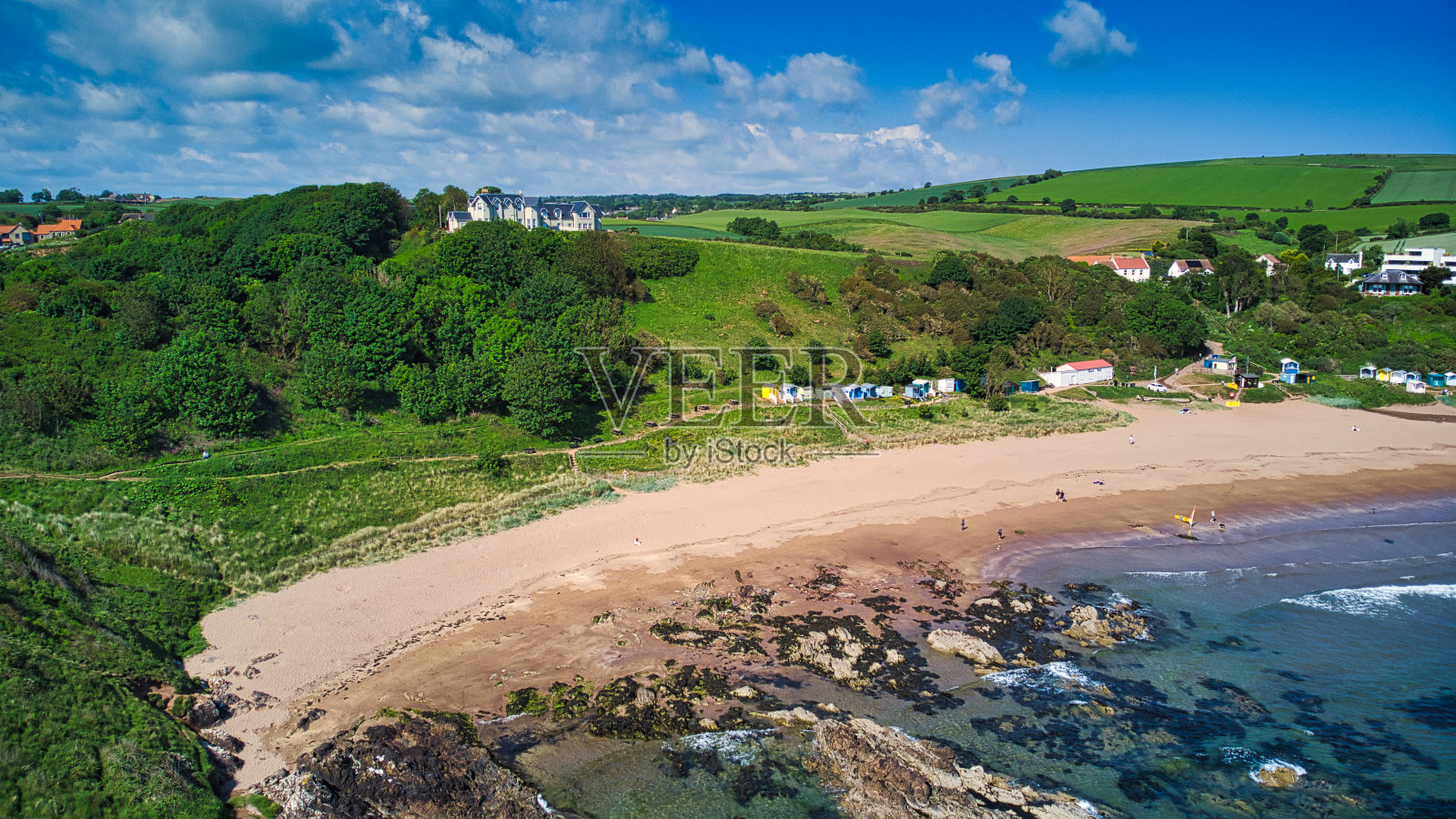 科尔丁汉姆湾鸟瞰图,科尔丁汉姆,苏格兰边境,苏格兰,英国照片摄影图片