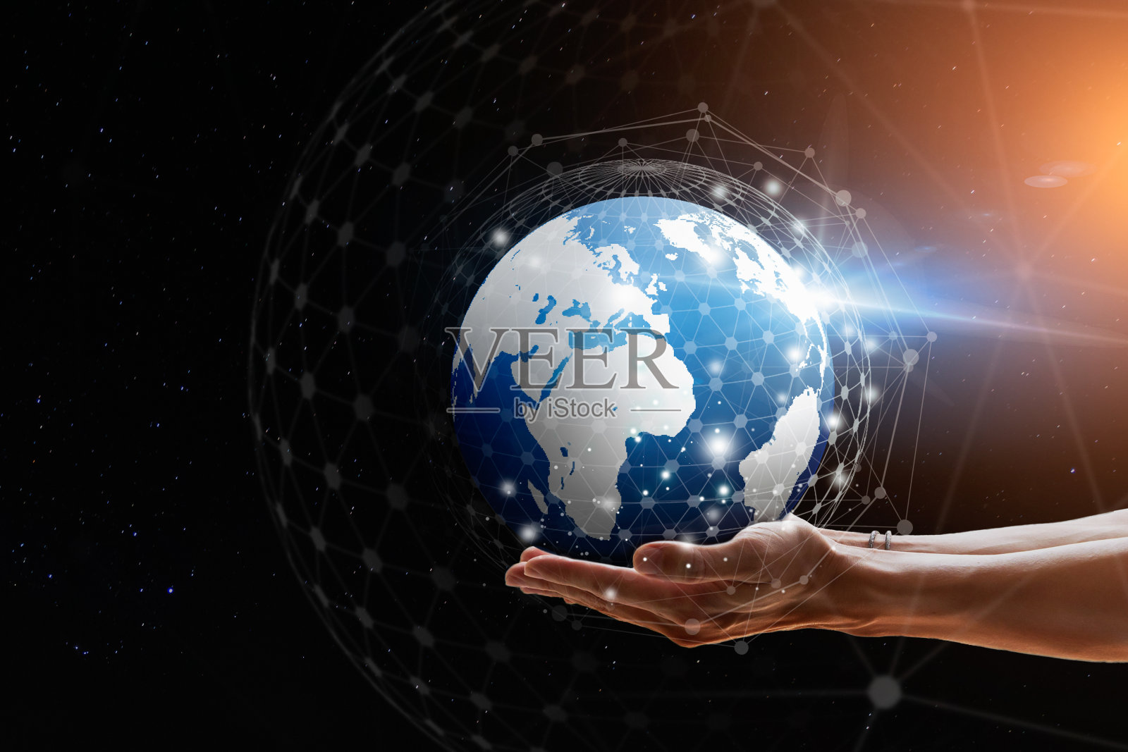 商人携手全球联系理念。节能的概念。照片摄影图片